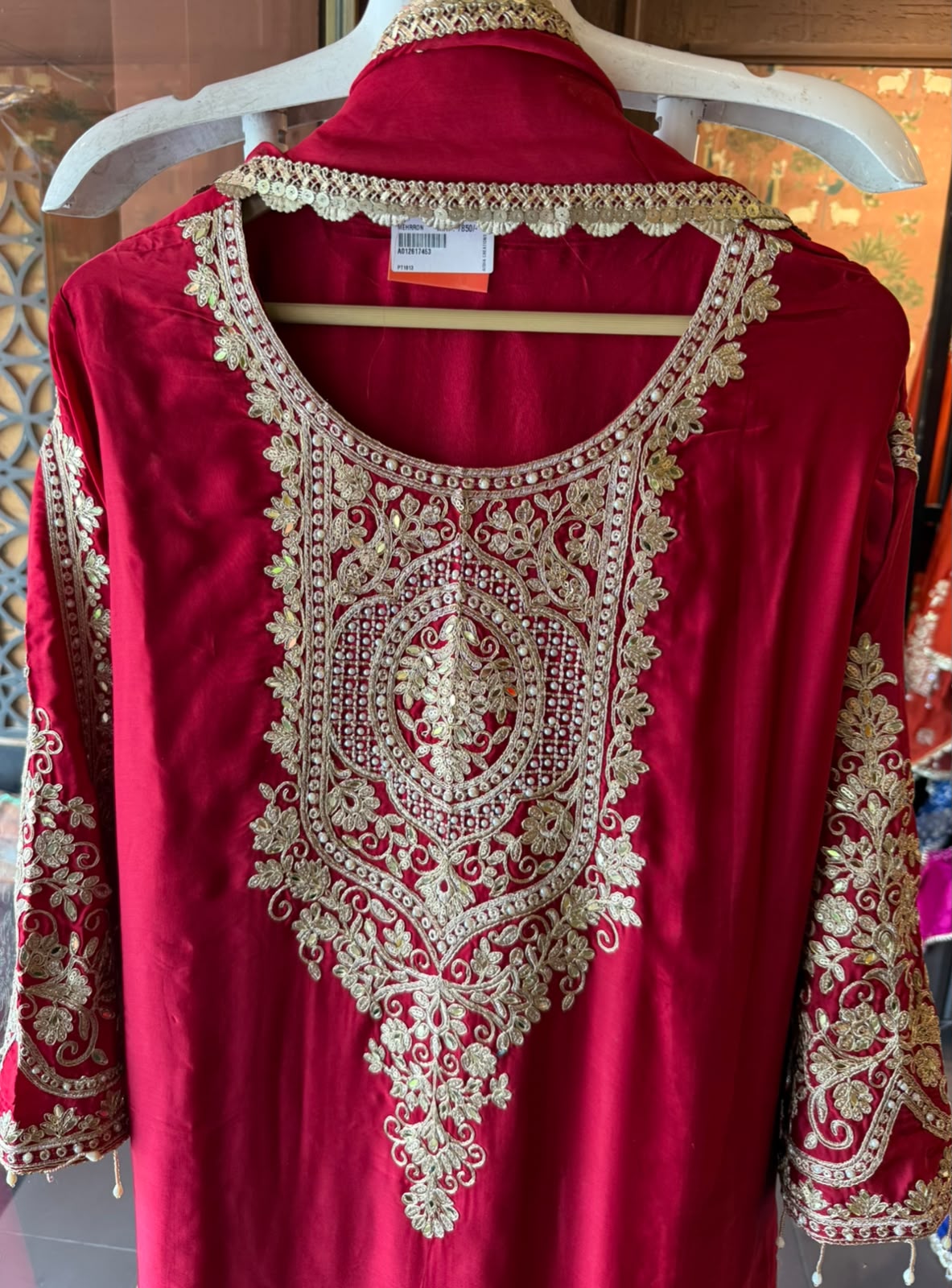 Embroidered designer Suit Set on PURE SATIN SILK WITH BROCADE PANTS