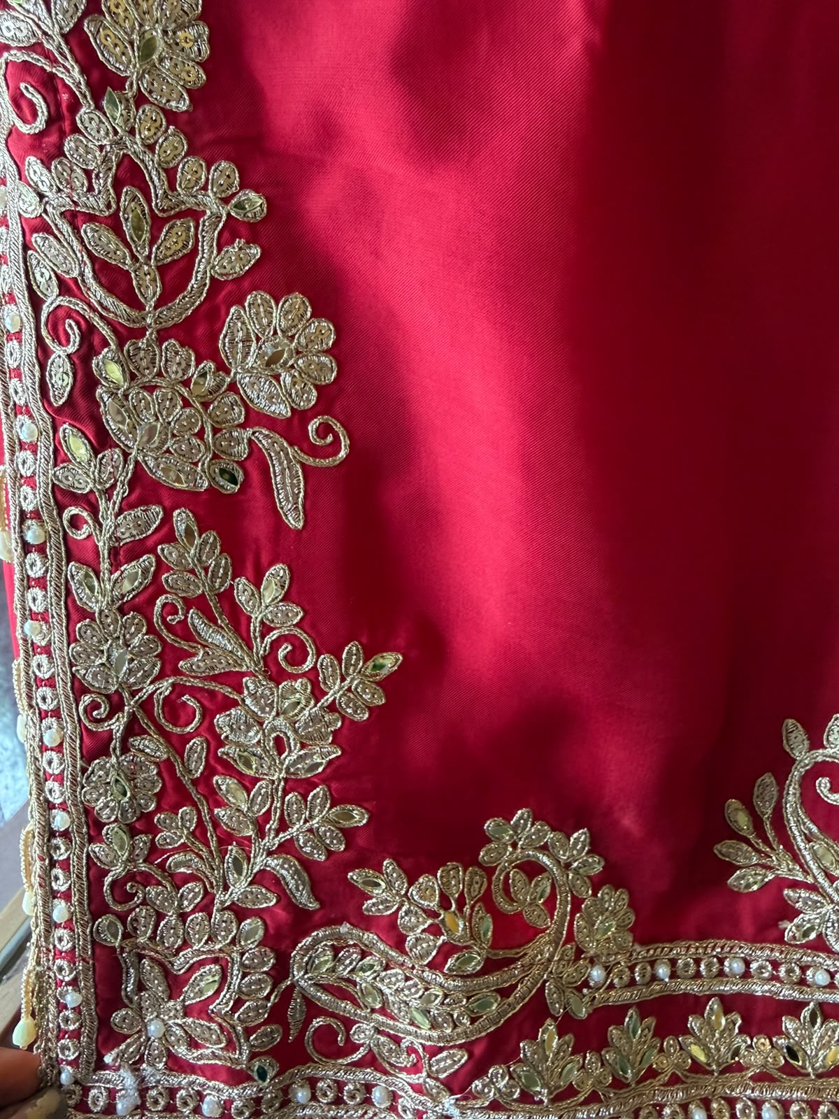 Embroidered designer Suit Set on PURE SATIN SILK WITH BROCADE PANTS