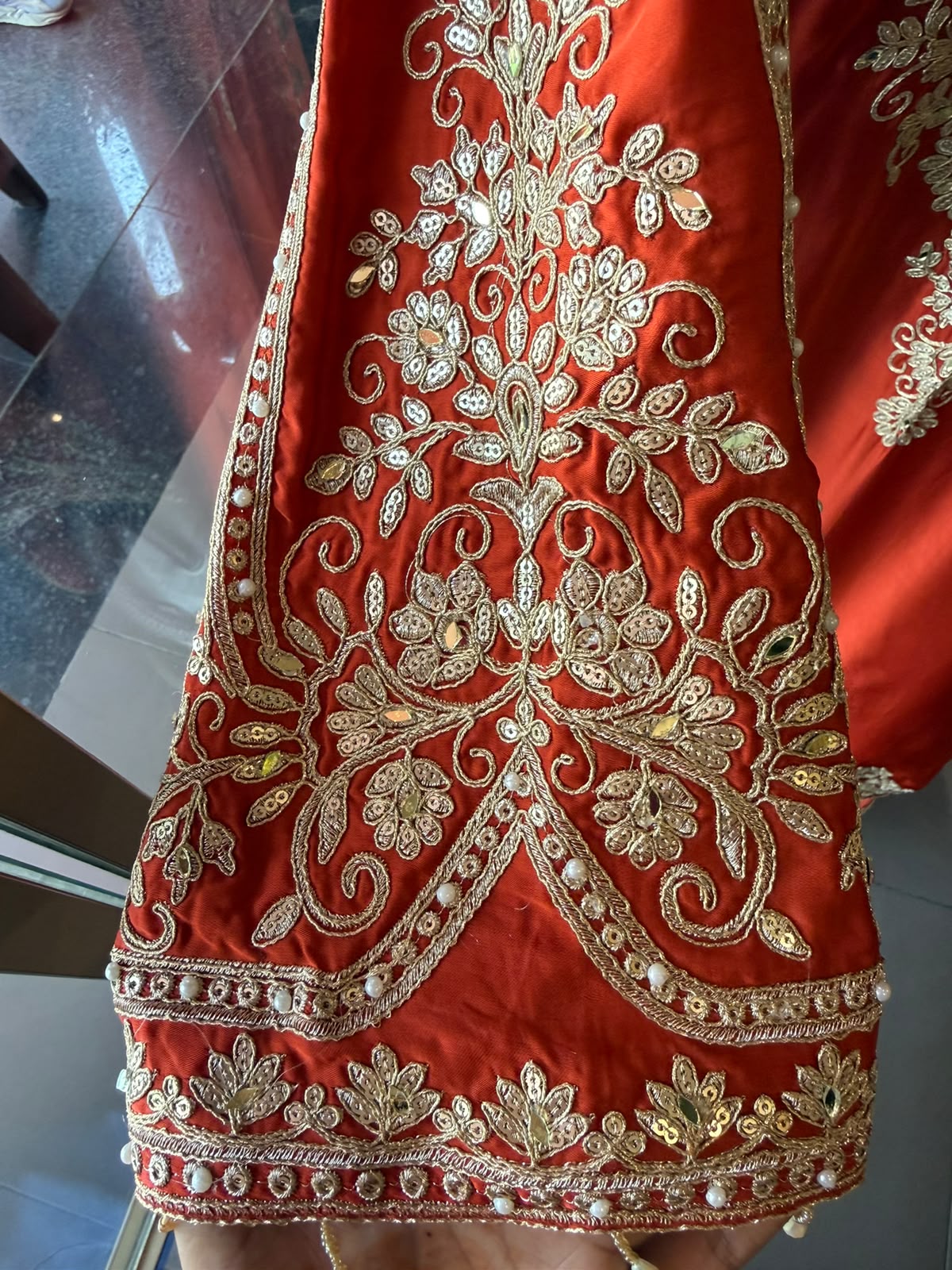 Embroidered designer Suit Set on PURE SATIN SILK WITH BROCADE PANTS