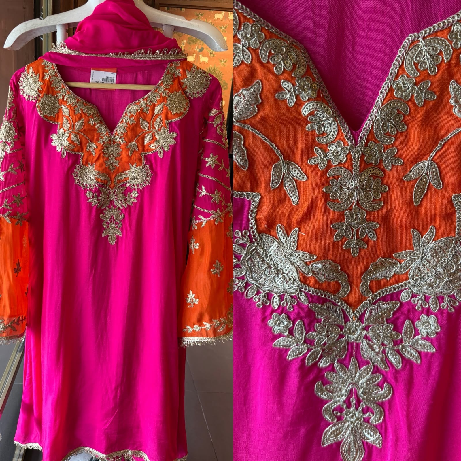 Heavily embroidered pure 100% silk Kurta