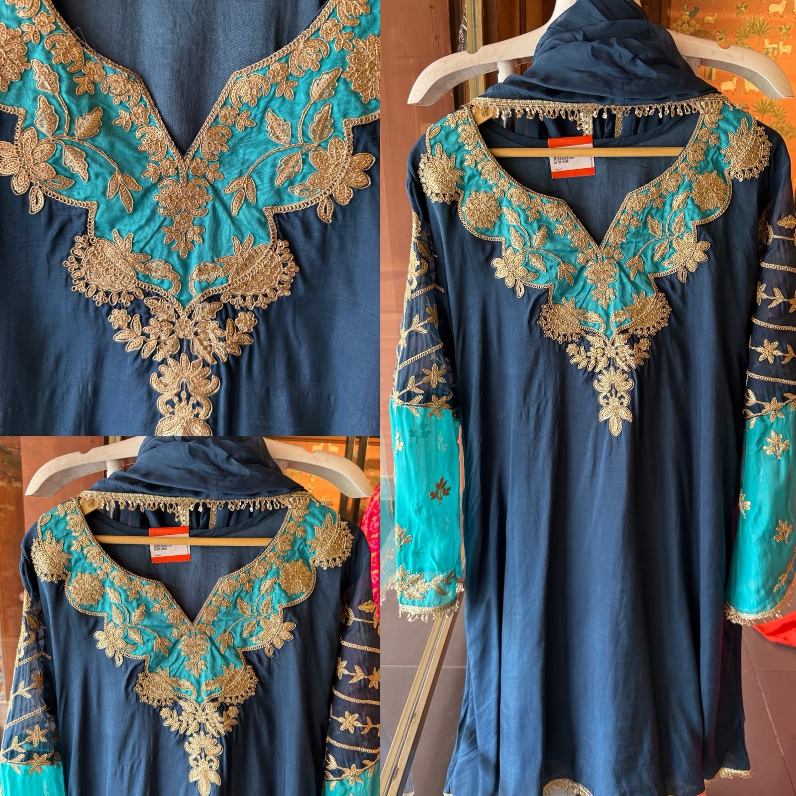 Heavily embroidered pure 100% silk Kurta