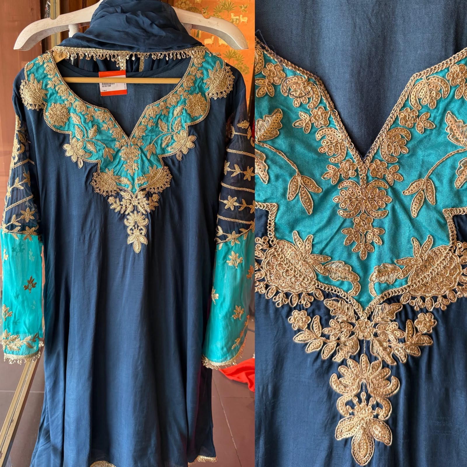 Heavily embroidered pure 100% silk Kurta