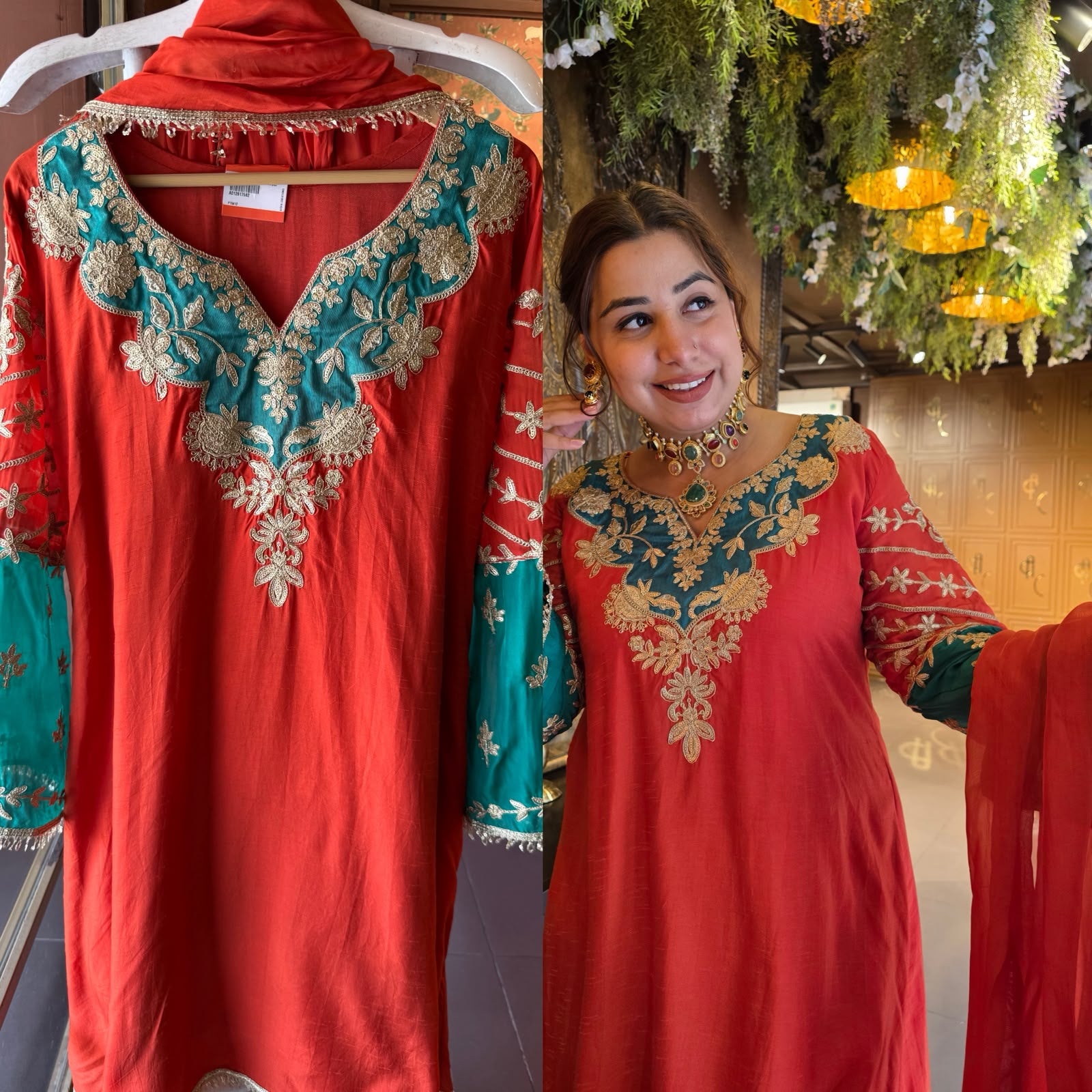 Heavily embroidered pure 100% silk Kurta