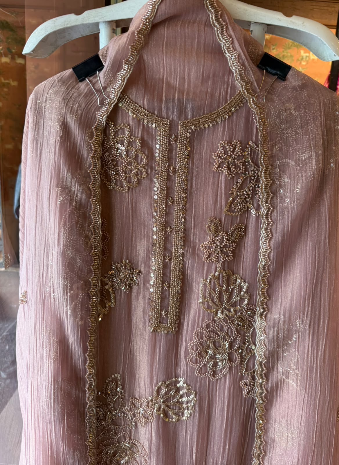 Hand Beaded Luxury Suit Set on Crushed tissue