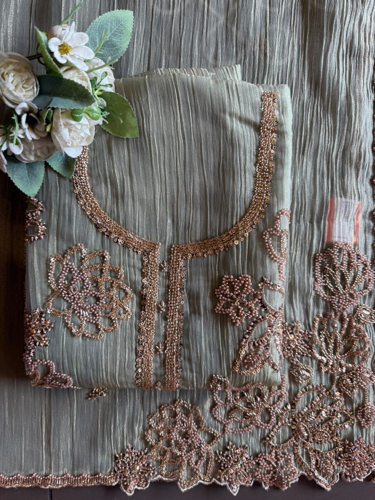 Hand Beaded Luxury Suit Set on Crushed tissue