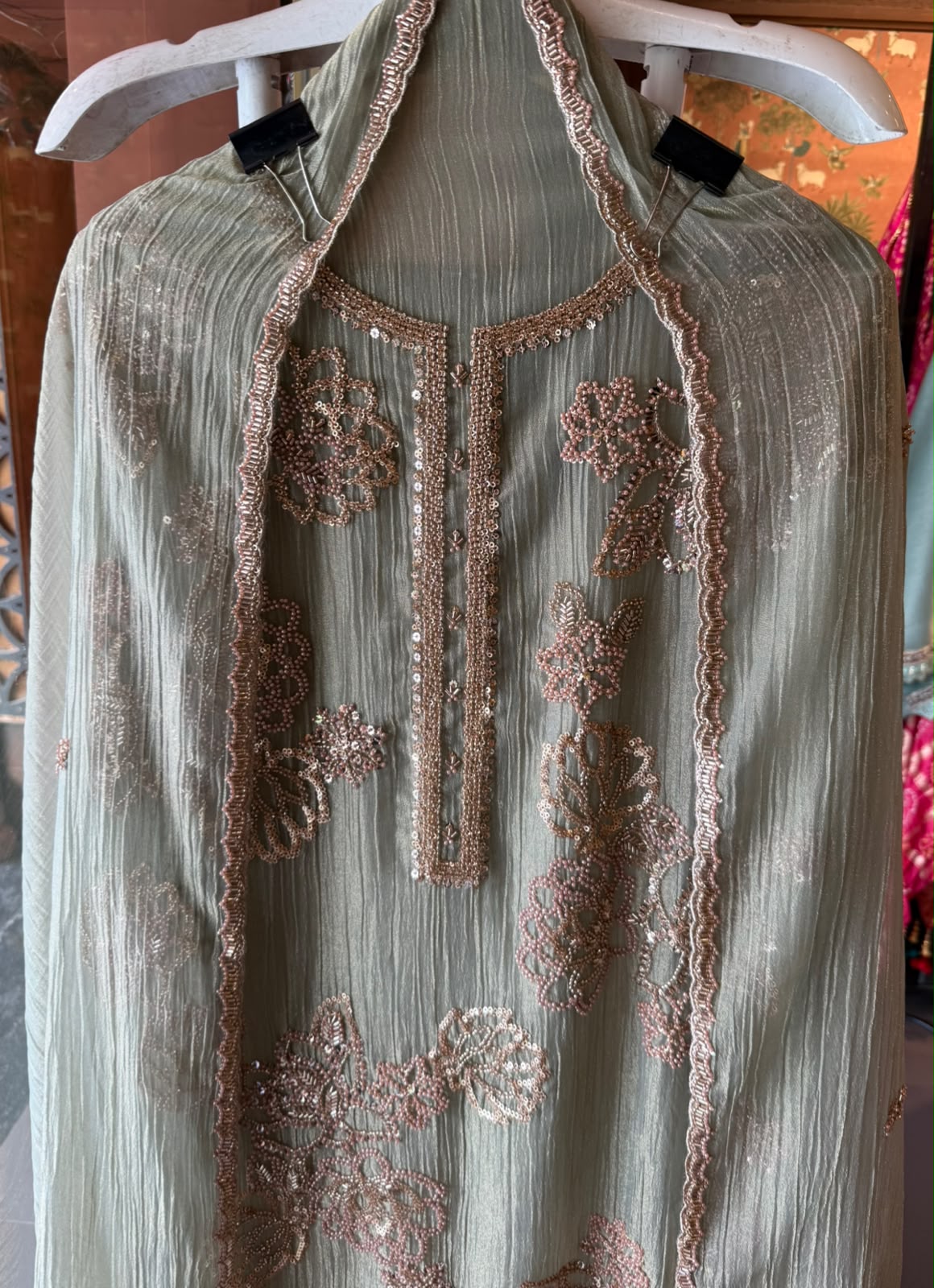 Hand Beaded Luxury Suit Set on Crushed tissue