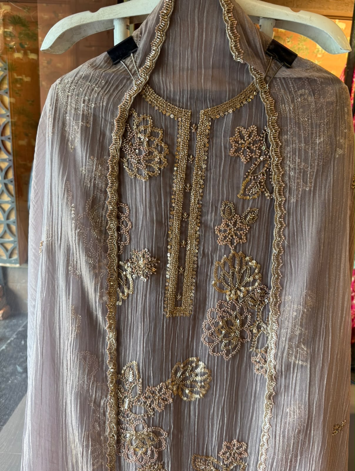 Hand Beaded Luxury Suit Set on Crushed tissue
