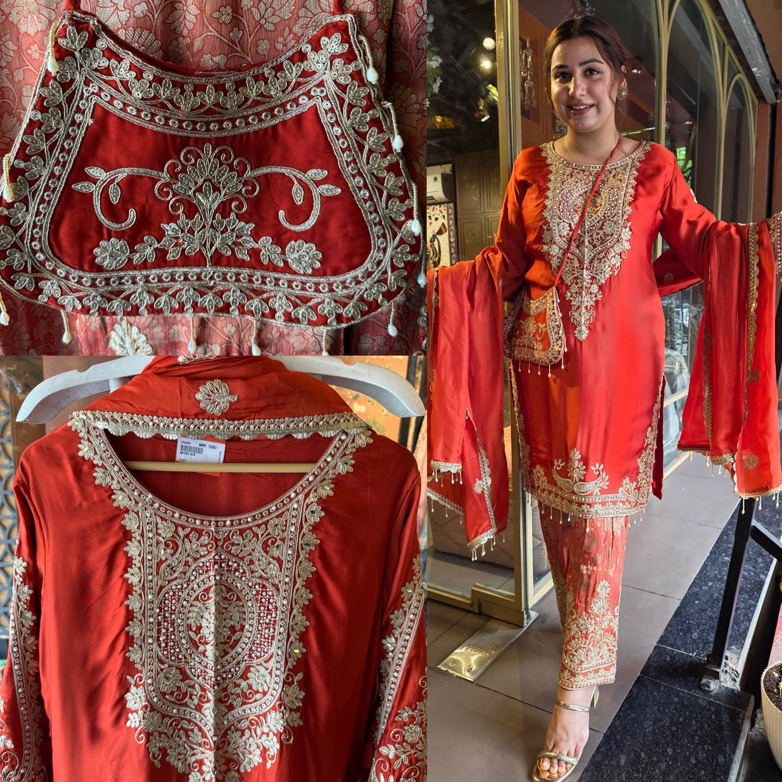 Embroidered designer Suit Set on PURE SATIN SILK WITH BROCADE PANTS