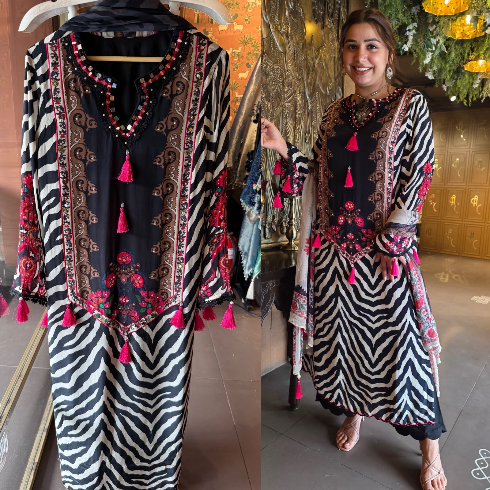 Contemporary zebra-print suit set