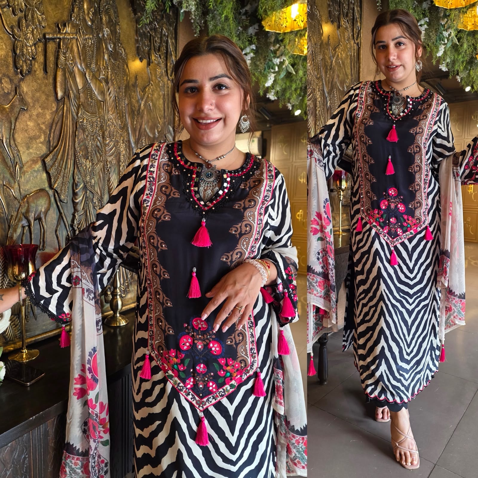 Contemporary zebra-print suit set