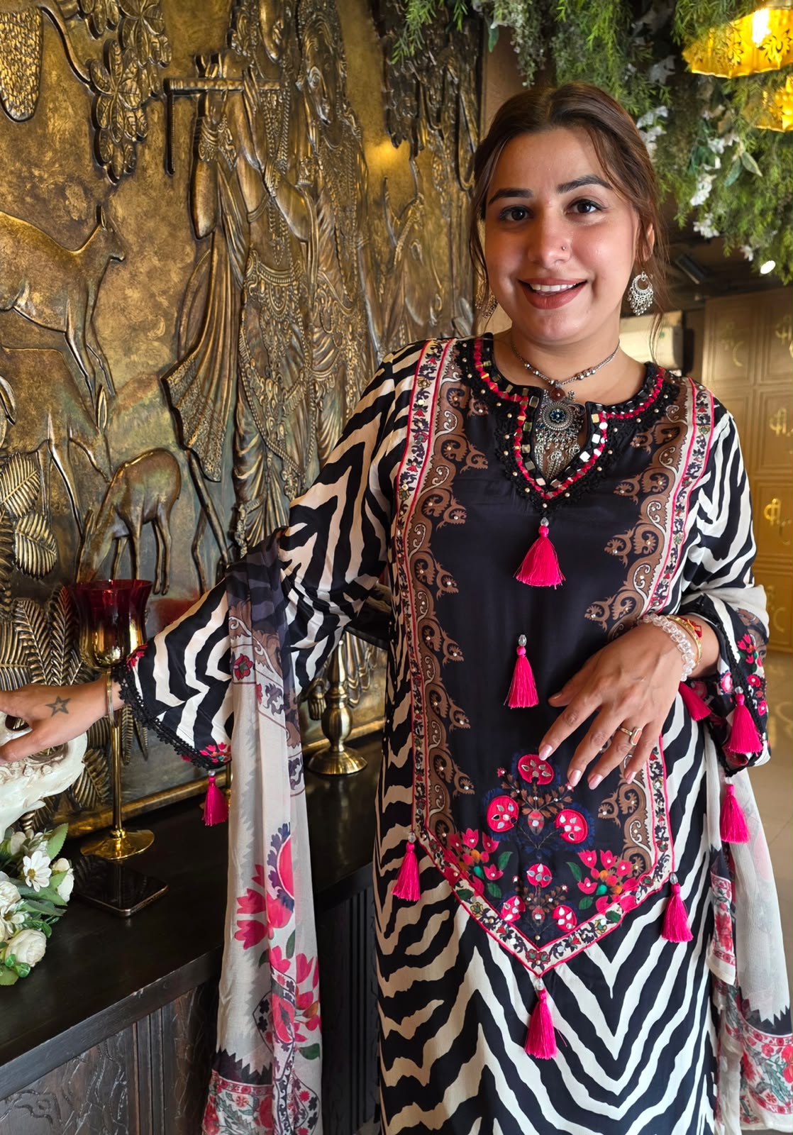 Contemporary zebra-print suit set