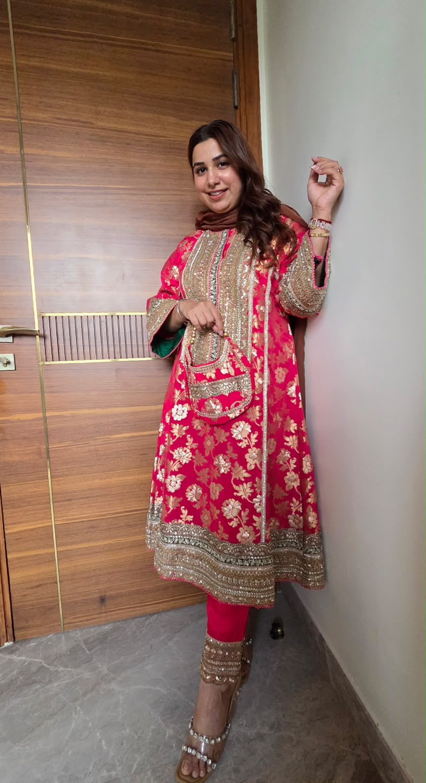 Beautiful pure banarsi silk brocade anarkali suit set