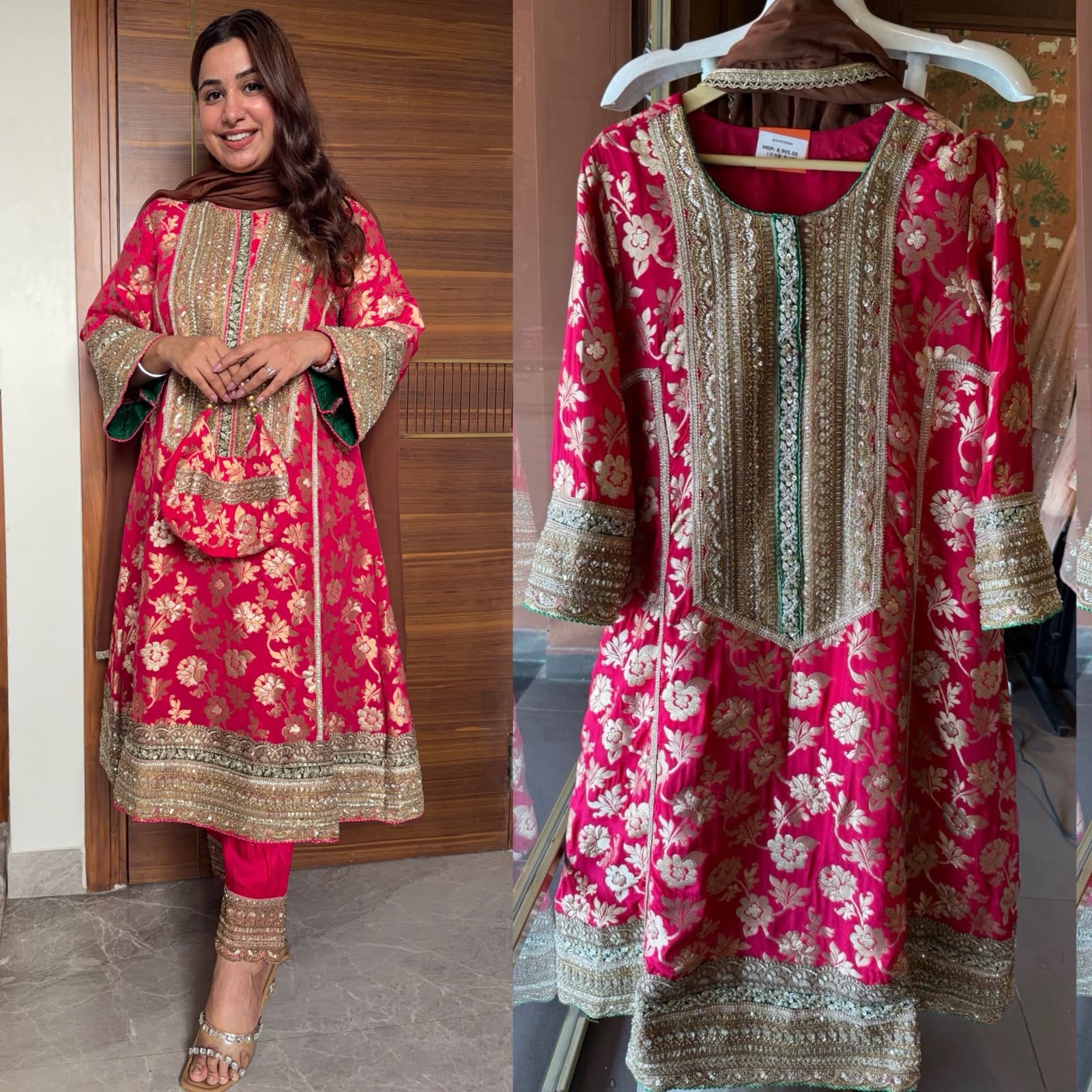 Beautiful pure banarsi silk brocade anarkali suit set