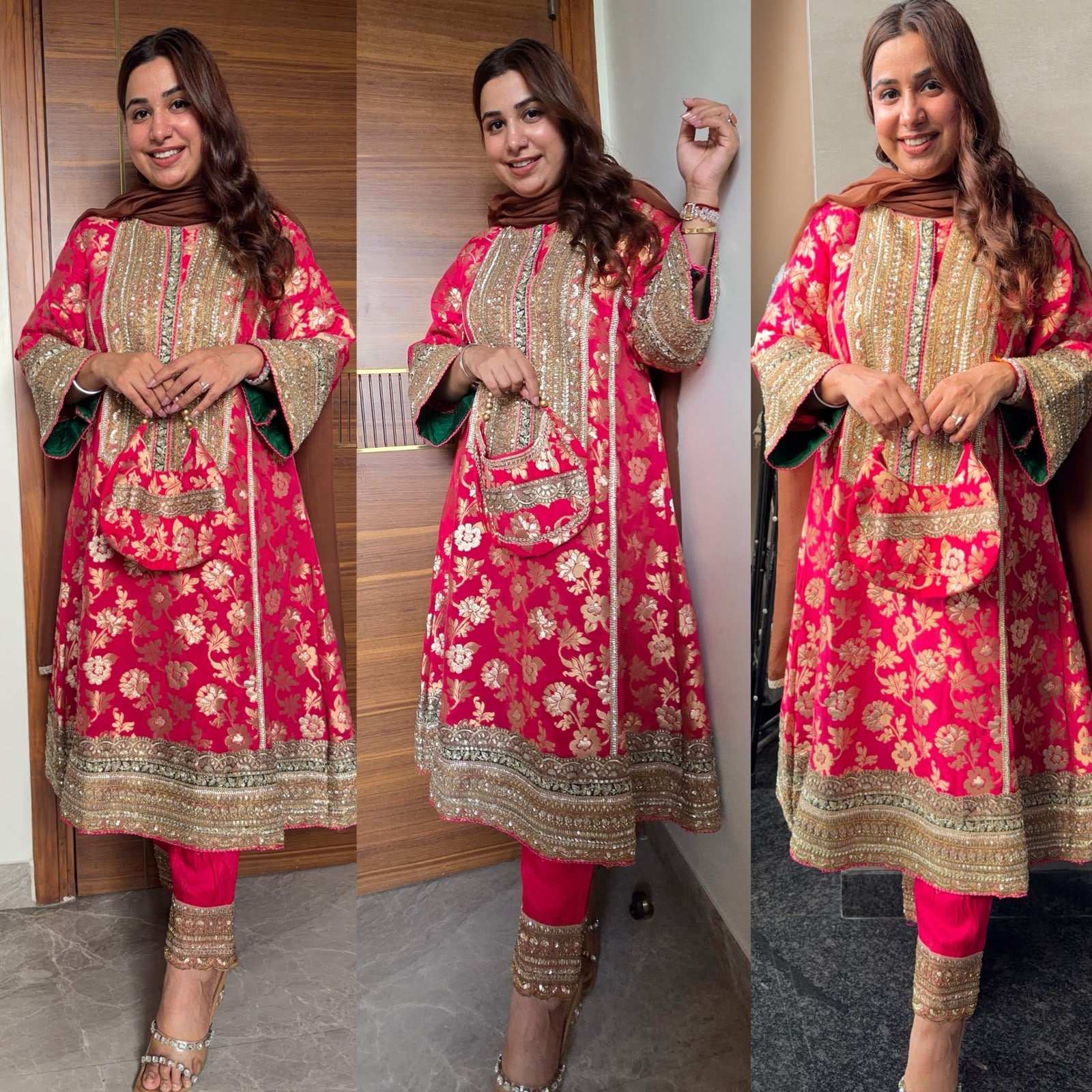 Beautiful pure banarsi silk brocade anarkali suit set