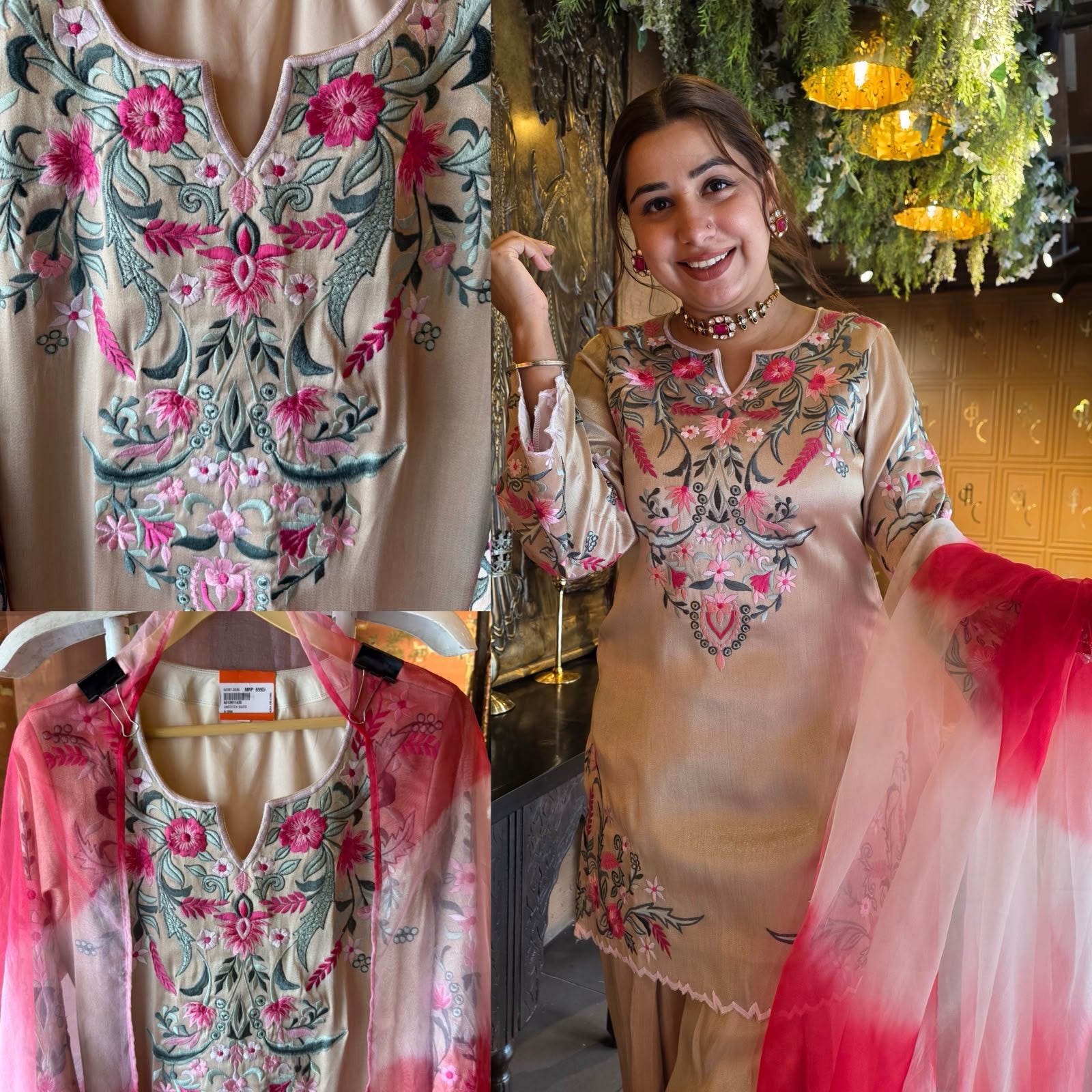 Floral Multi coloured thread Embroidered Suit Set