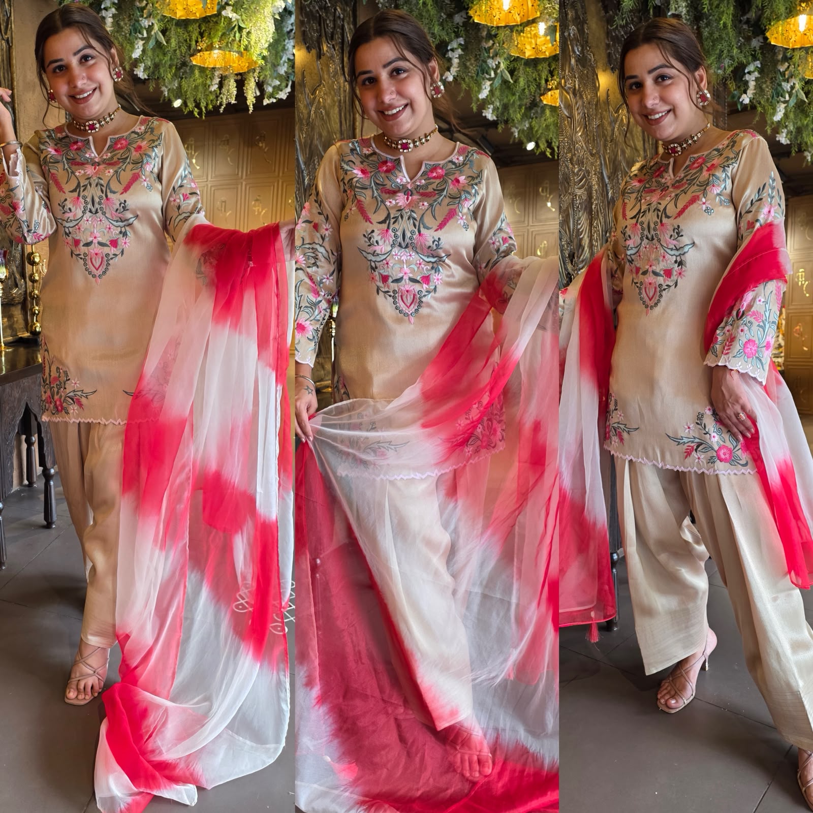 Floral Multi coloured thread Embroidered Suit Set