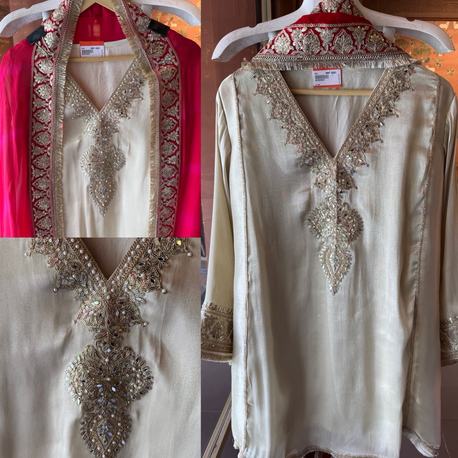 Beautiful ivory  Suit with Red Dupatta