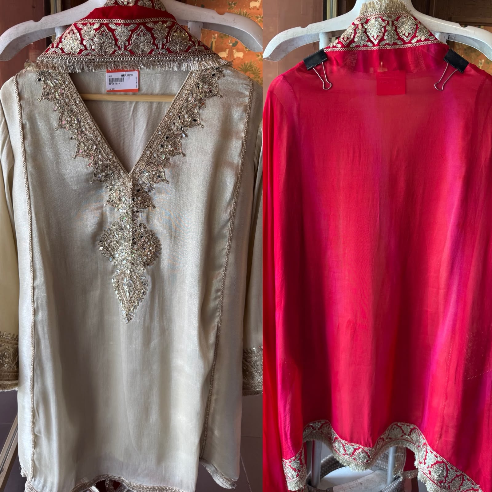 Beautiful ivory  Suit with Red Dupatta