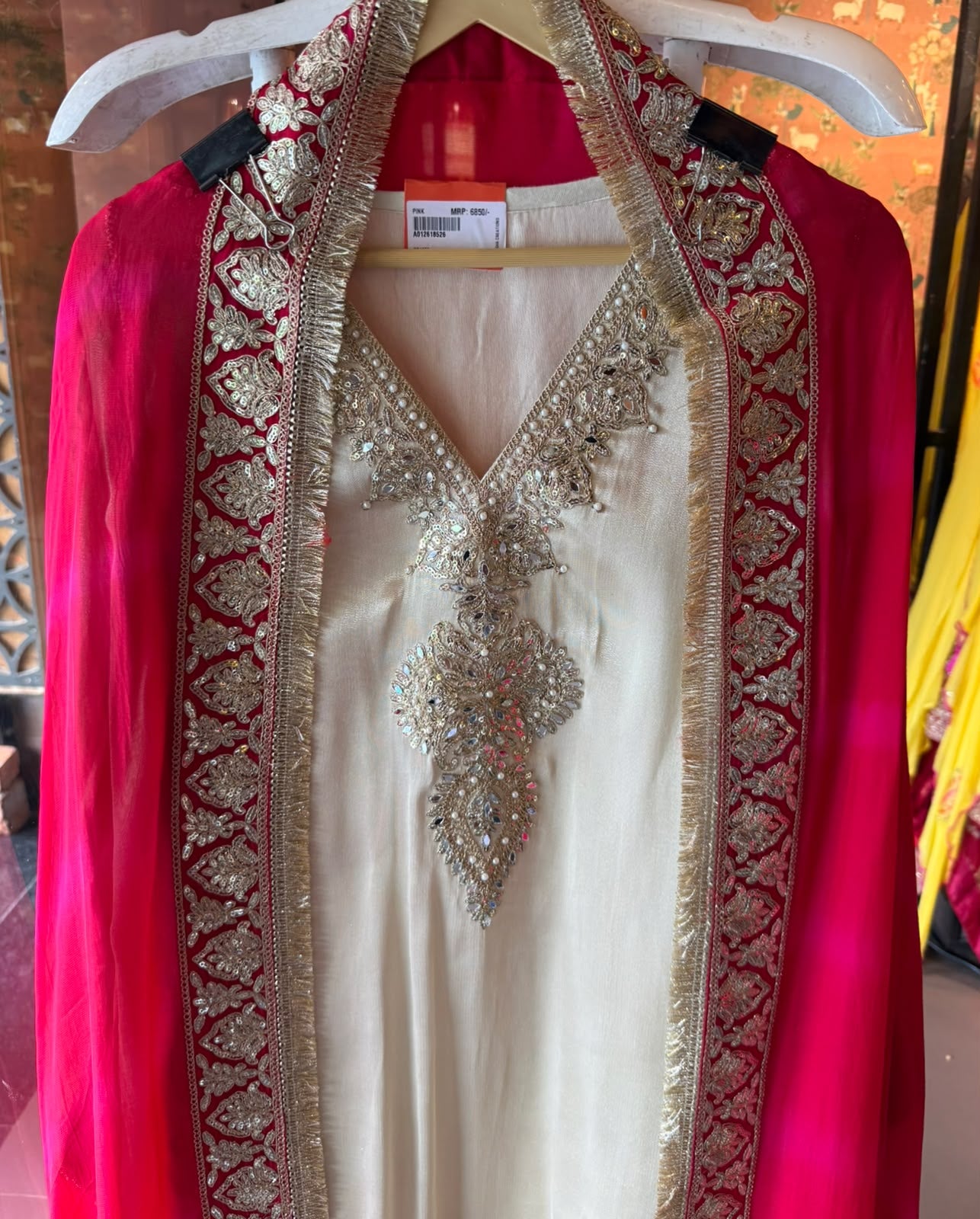 Beautiful ivory  Suit with Red Dupatta