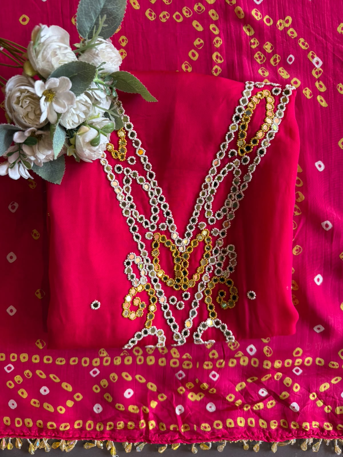 Bandhani  Suit Set On Pure organza Twill