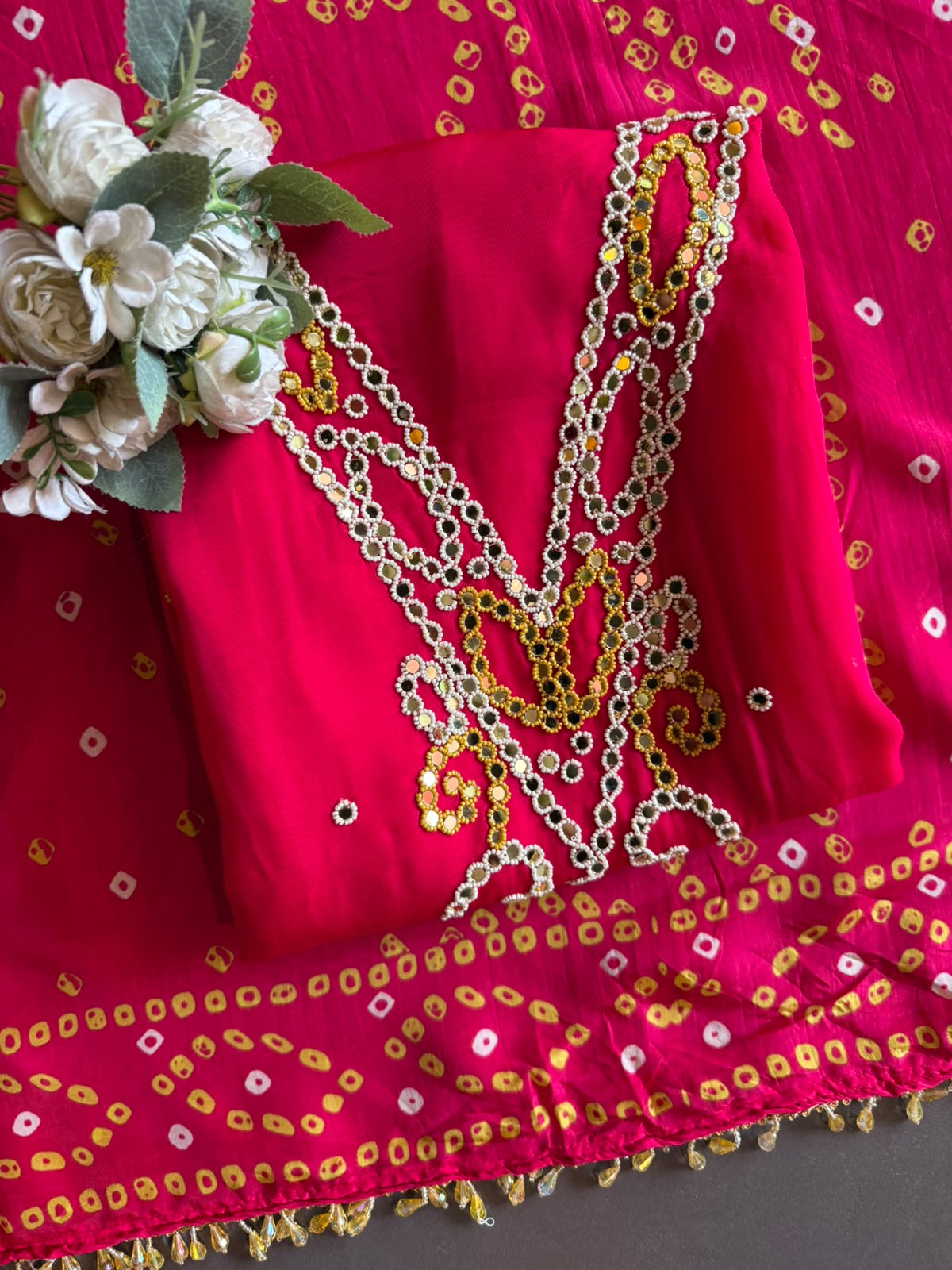 Bandhani  Suit Set On Pure organza Twill