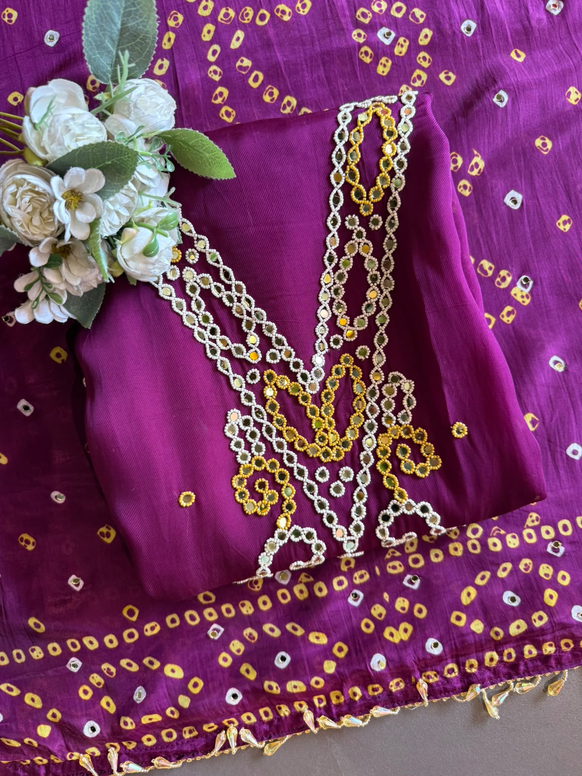 Bandhani  Suit Set On Pure organza Twill