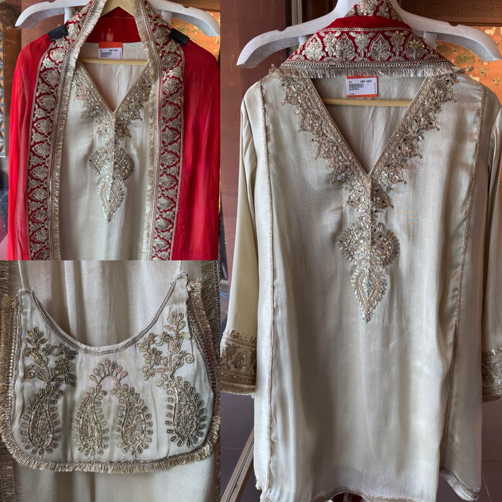 Beautiful ivory  Suit with Red Dupatta