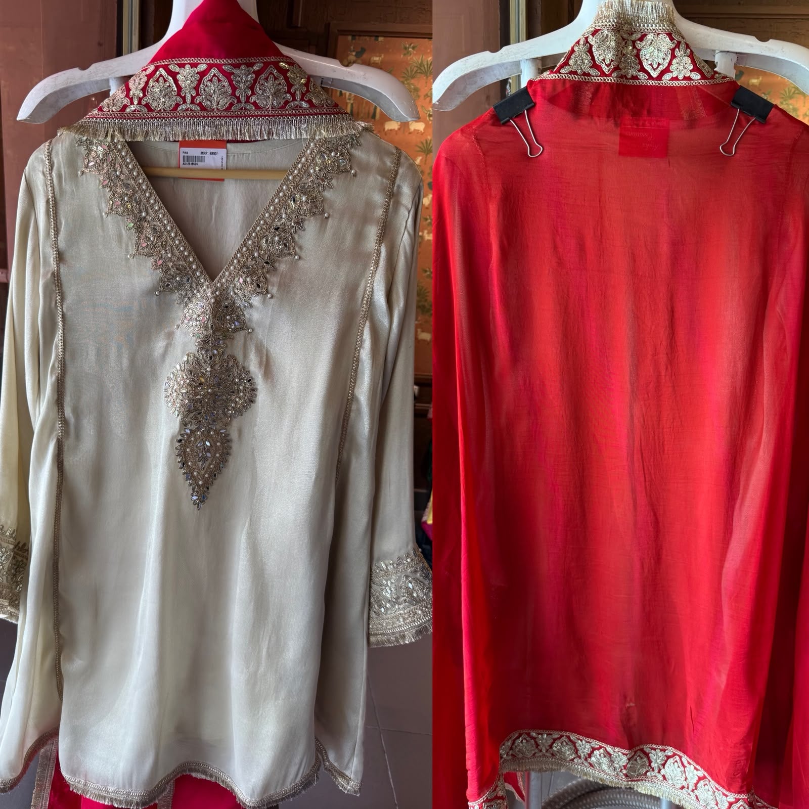 Beautiful ivory  Suit with Red Dupatta