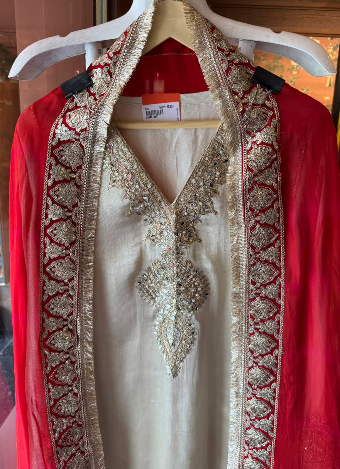 Beautiful ivory  Suit with Red Dupatta
