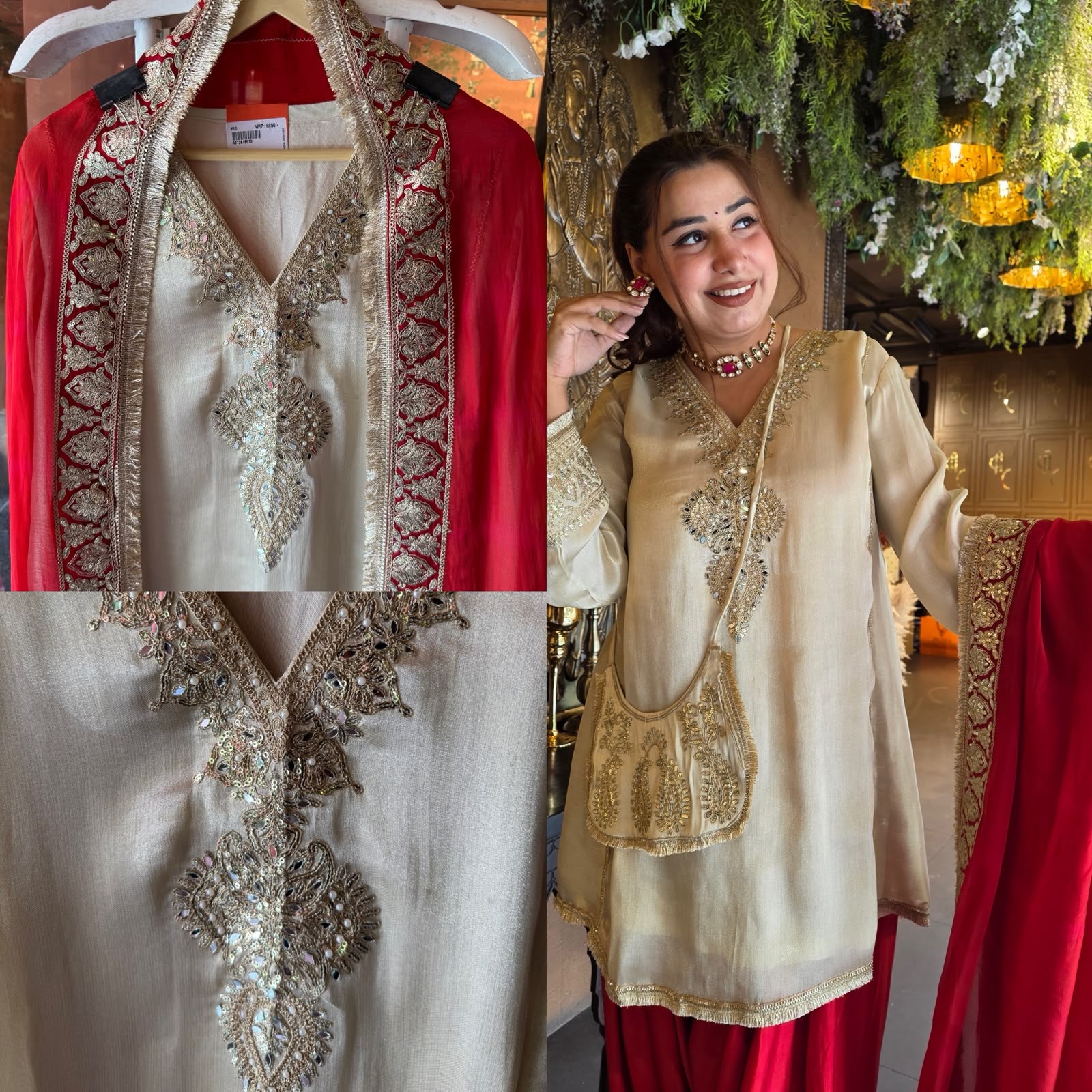 Beautiful ivory  Suit with Red Dupatta