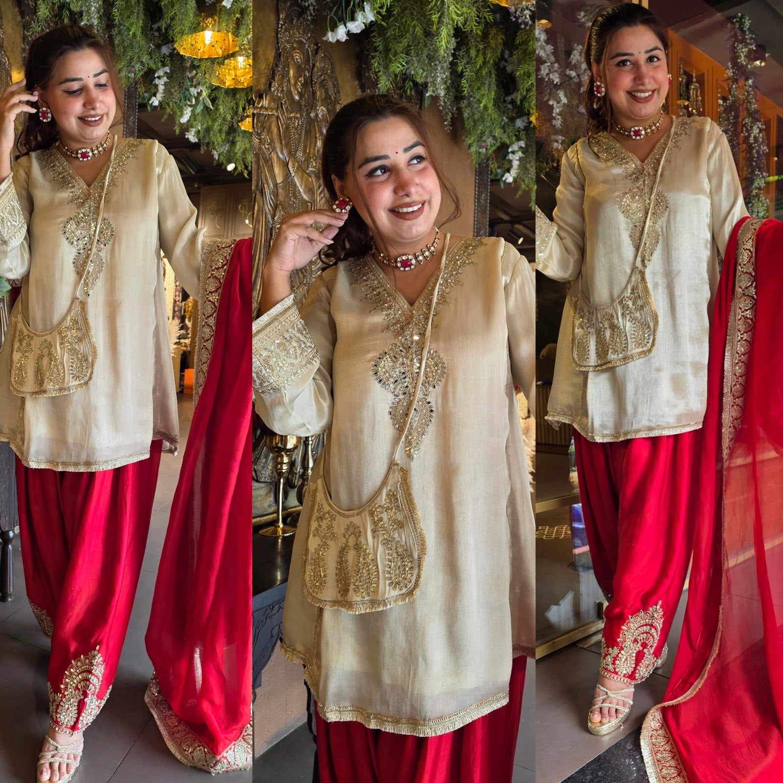 Beautiful ivory  Suit with Red Dupatta