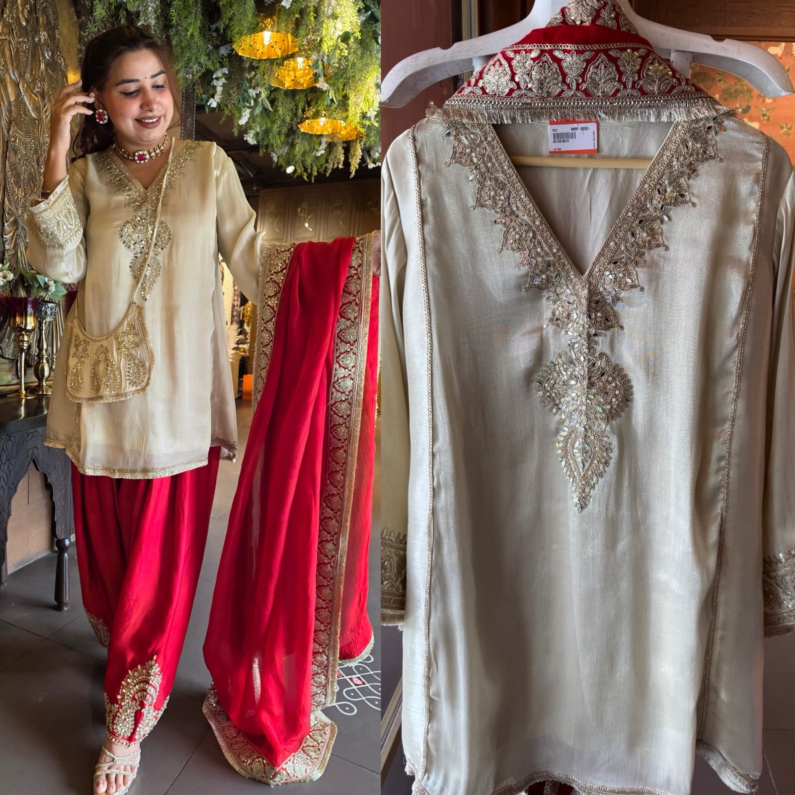 Beautiful ivory  Suit with Red Dupatta