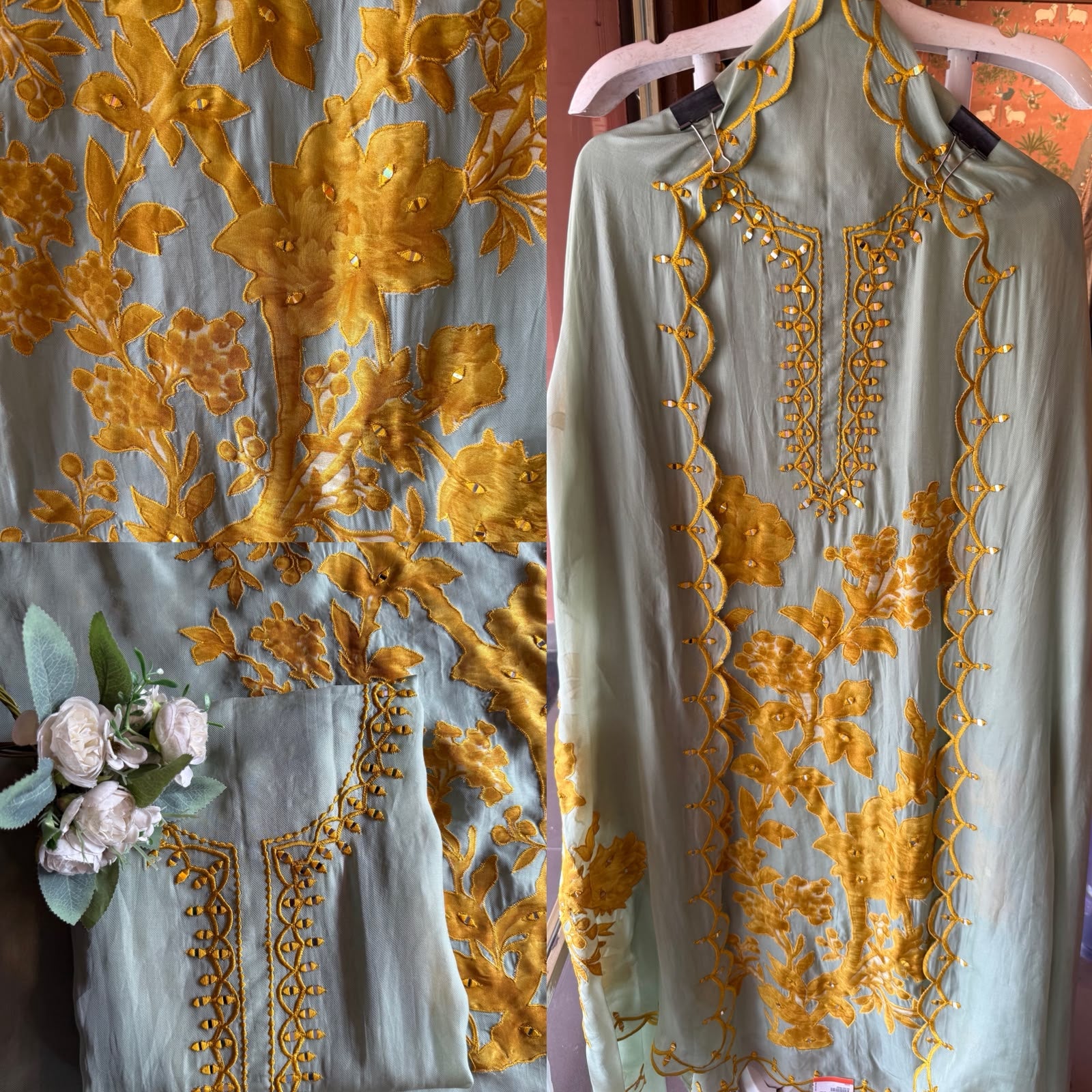 Floral appliqué Patchwork Embroidered Suit Set