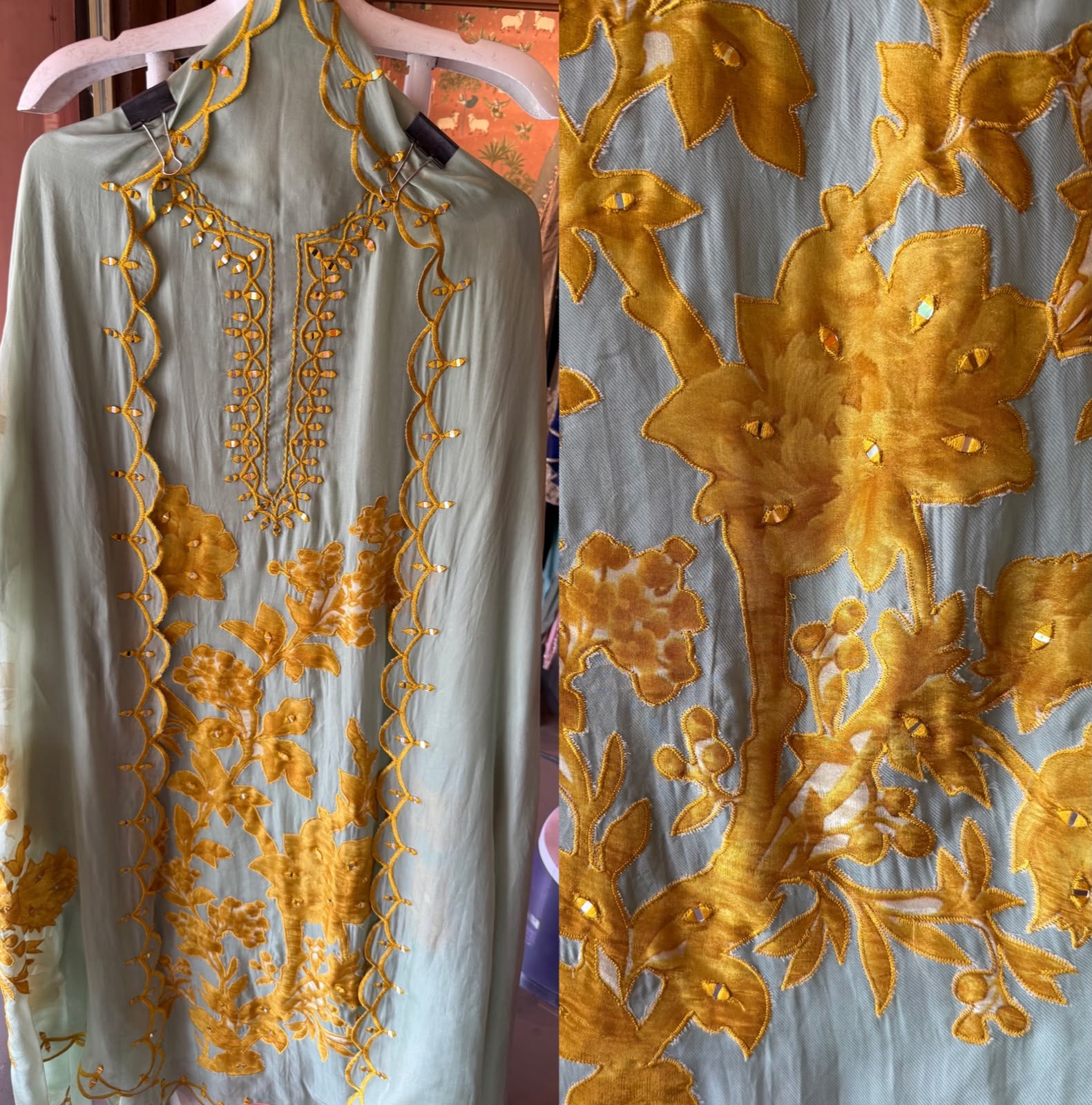 Floral appliqué Patchwork Embroidered Suit Set