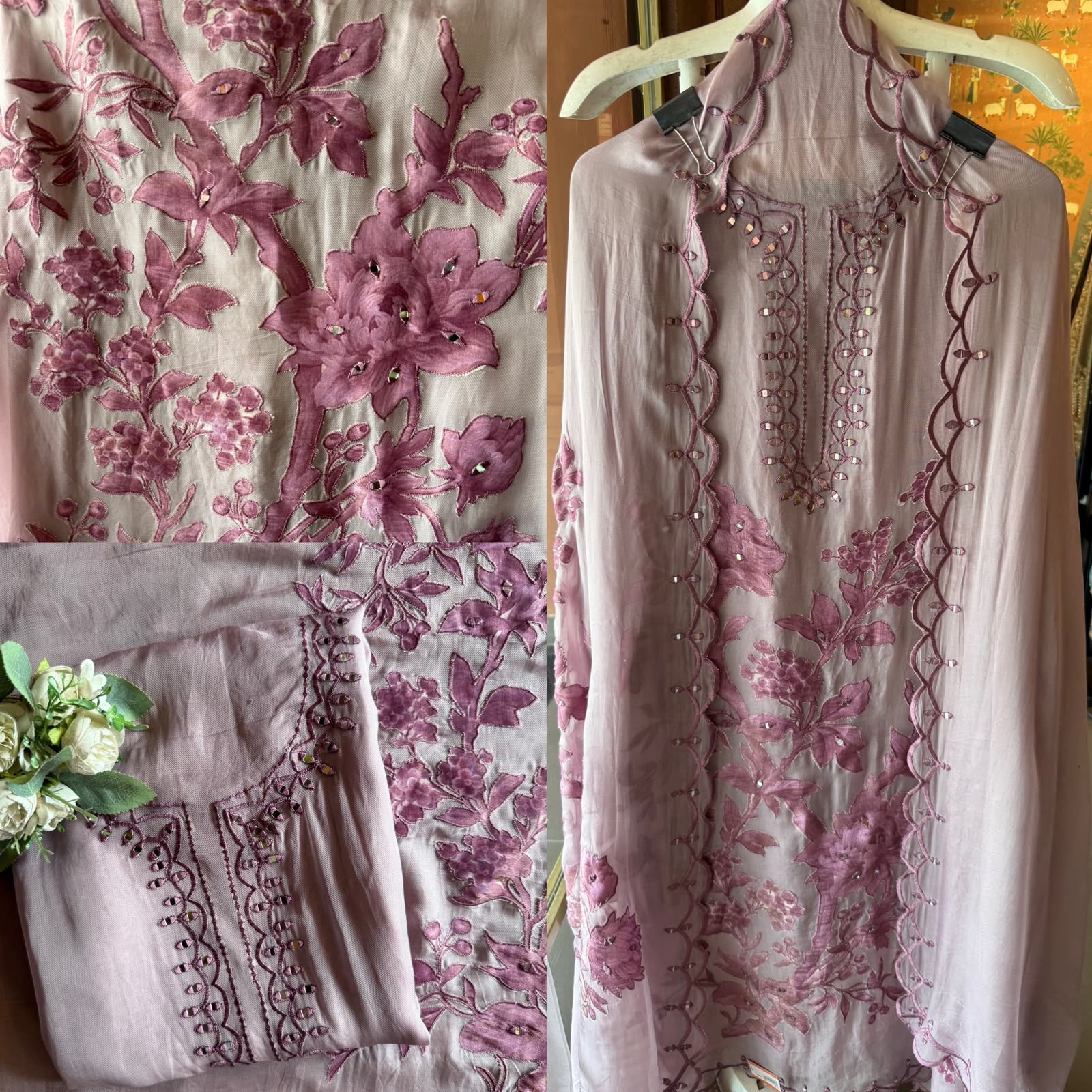 Floral appliqué Patchwork Embroidered Suit Set