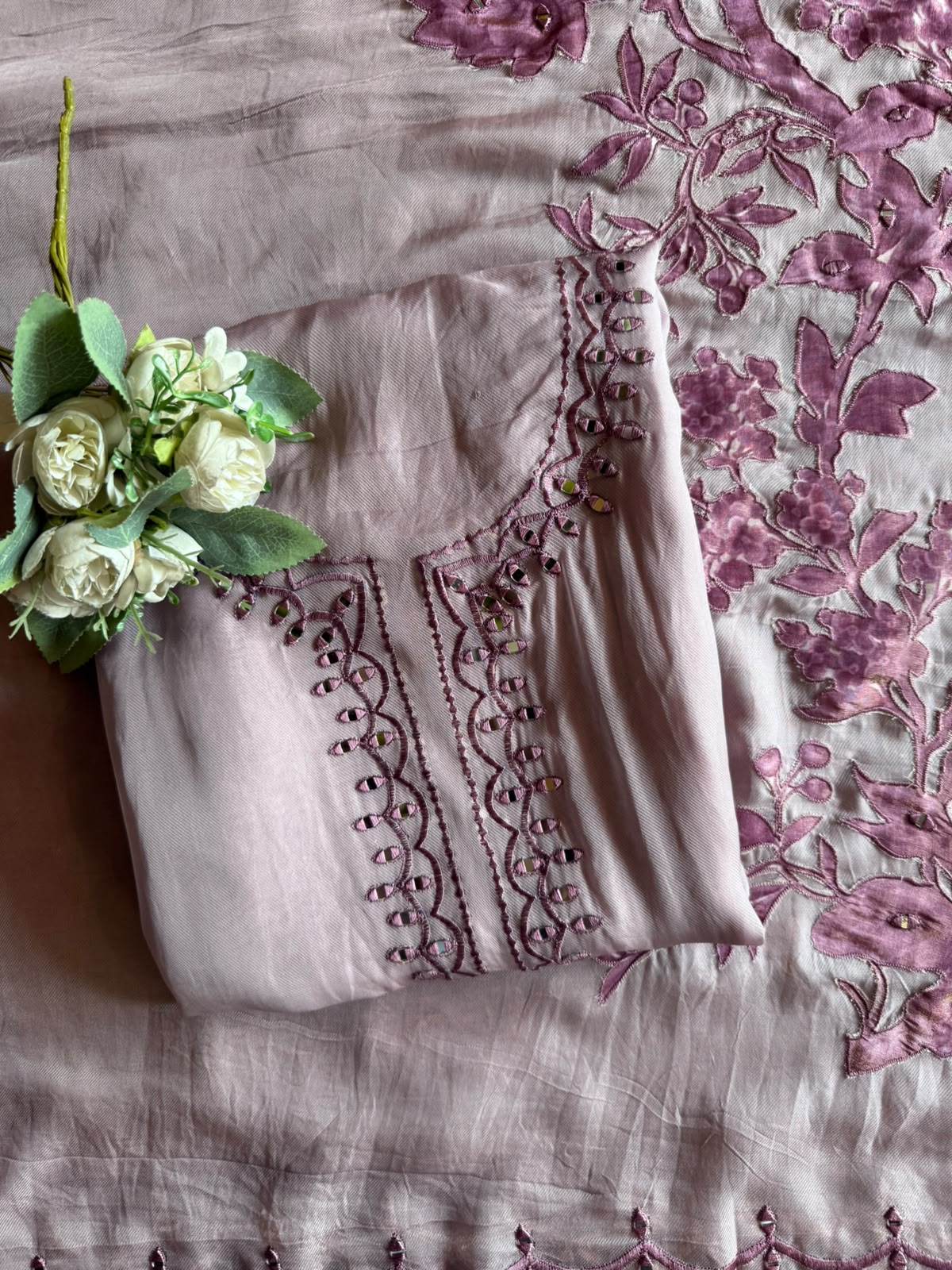 Floral appliqué Patchwork Embroidered Suit Set
