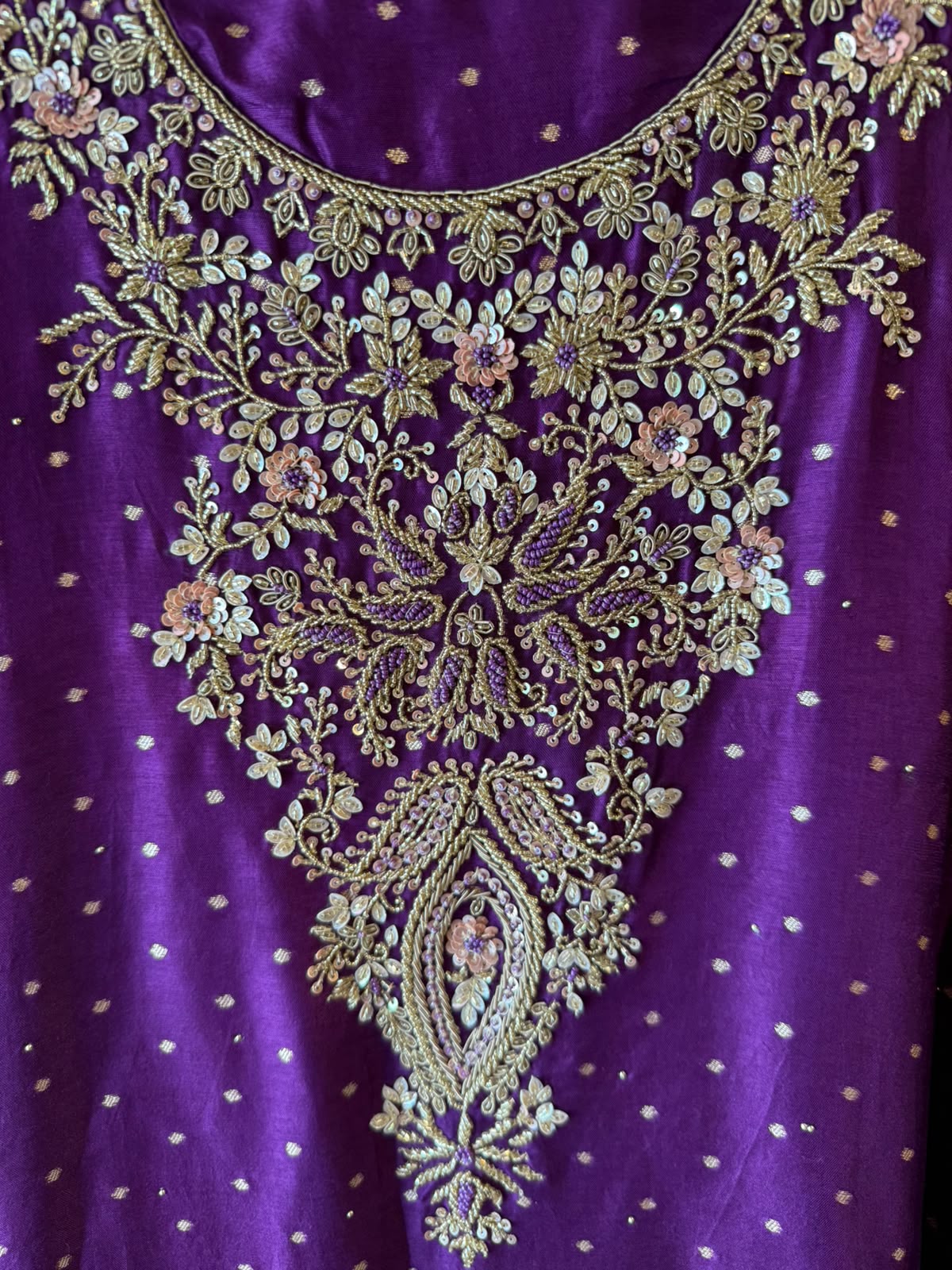 Hand Embroidered Suit Set with dual shaded Banarasi Dupatta