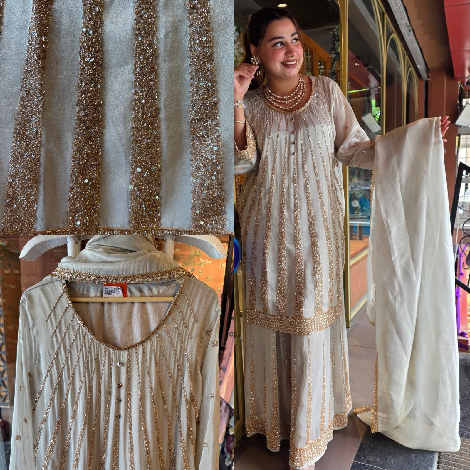 Ivory Shimmer Sharara Set