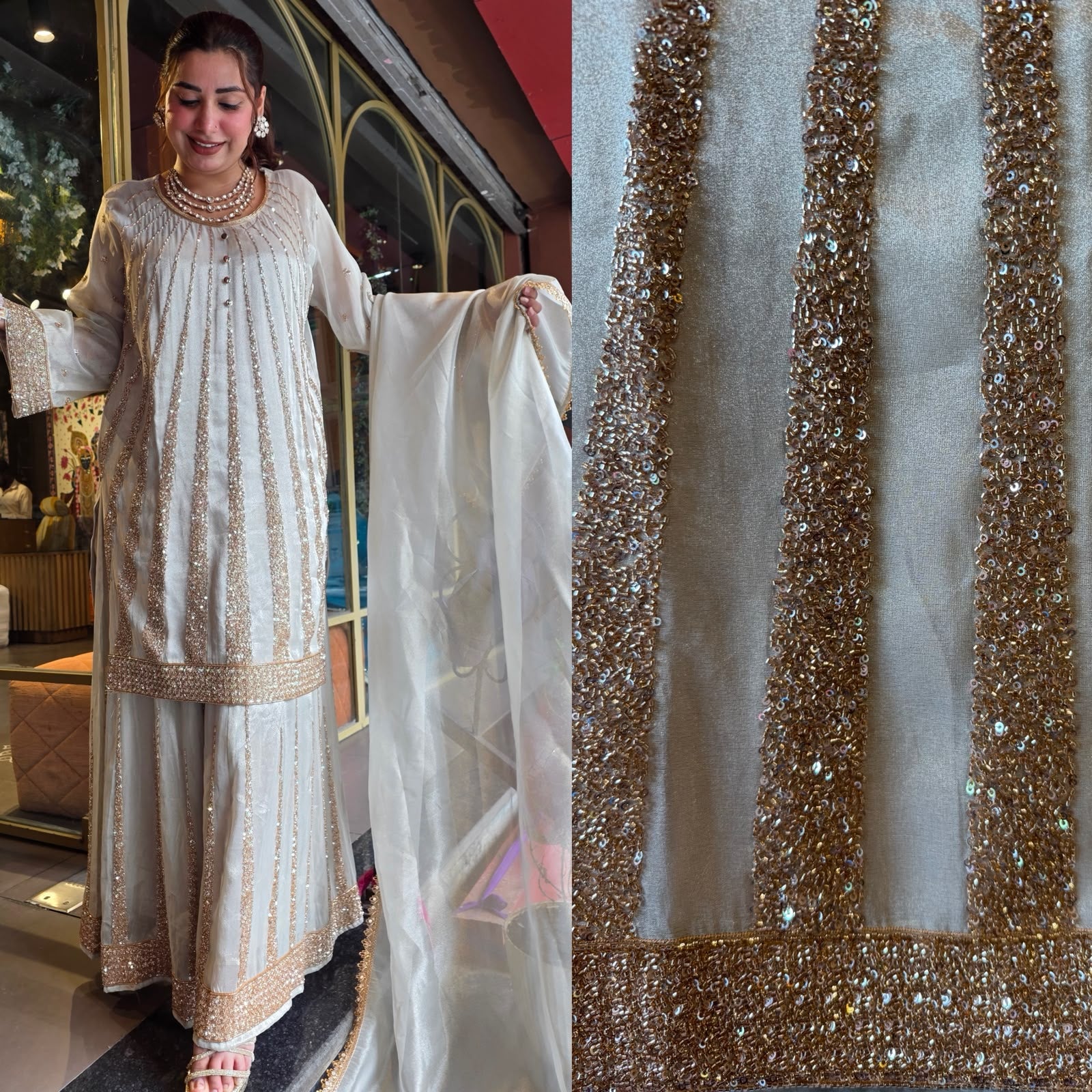 Ivory Shimmer Sharara Set