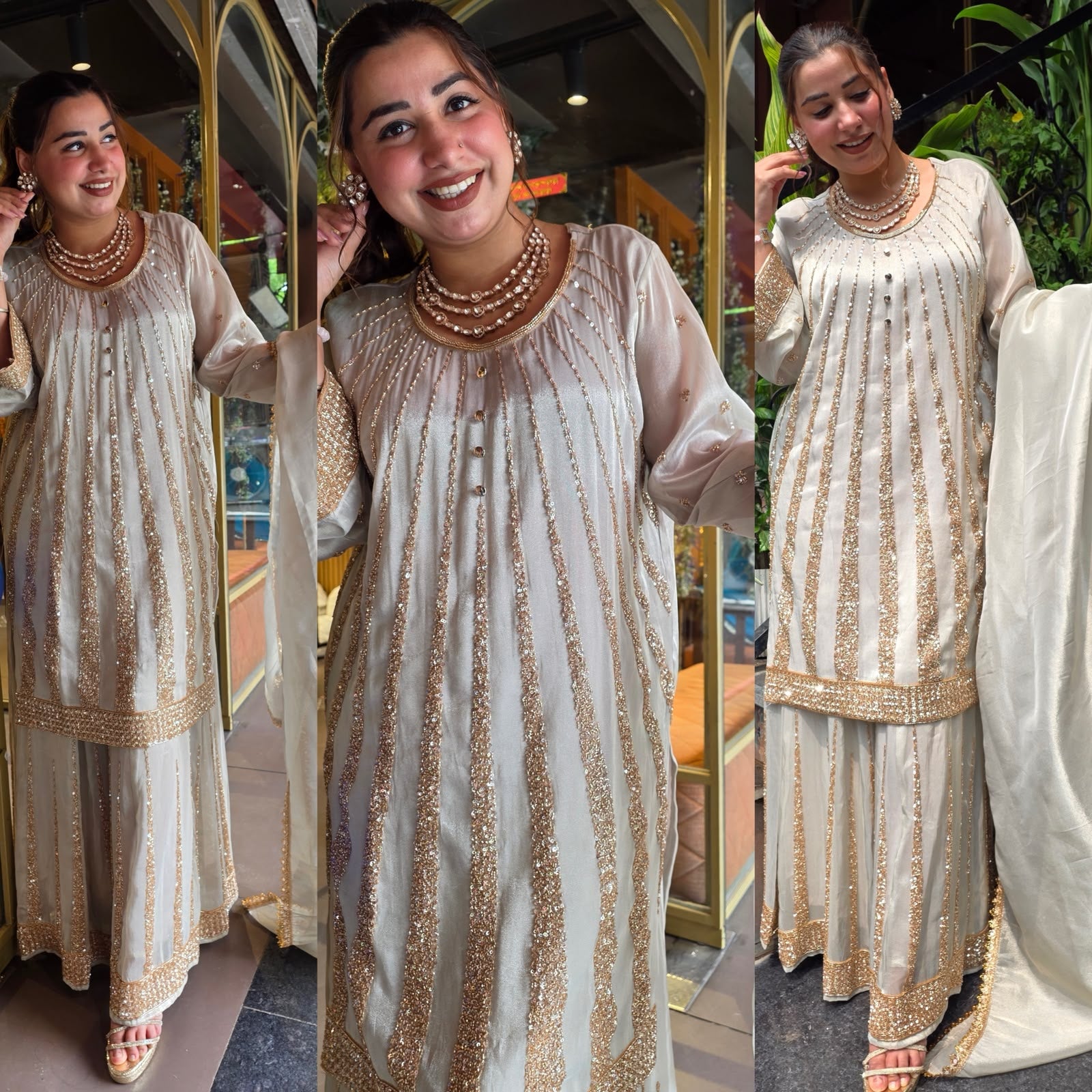 Ivory Shimmer Sharara Set