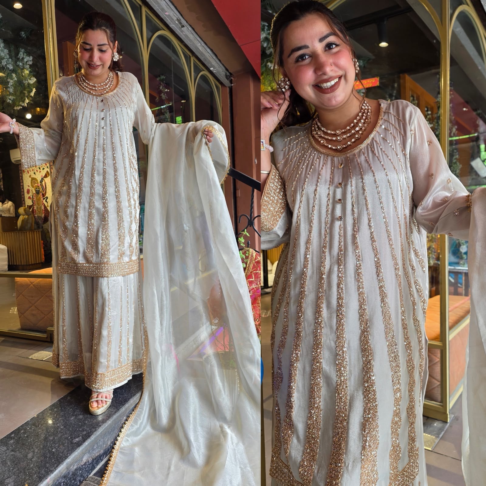 Ivory Shimmer Sharara Set