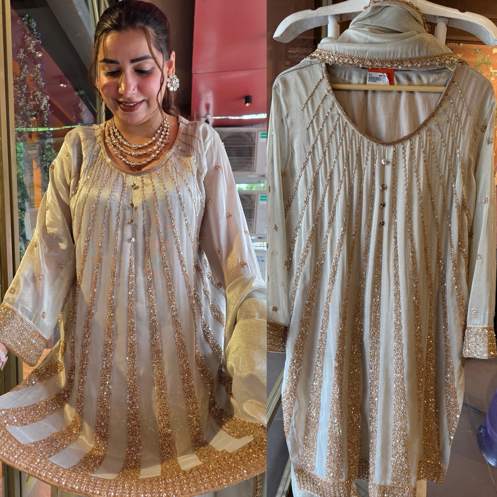 Ivory Shimmer Sharara Set