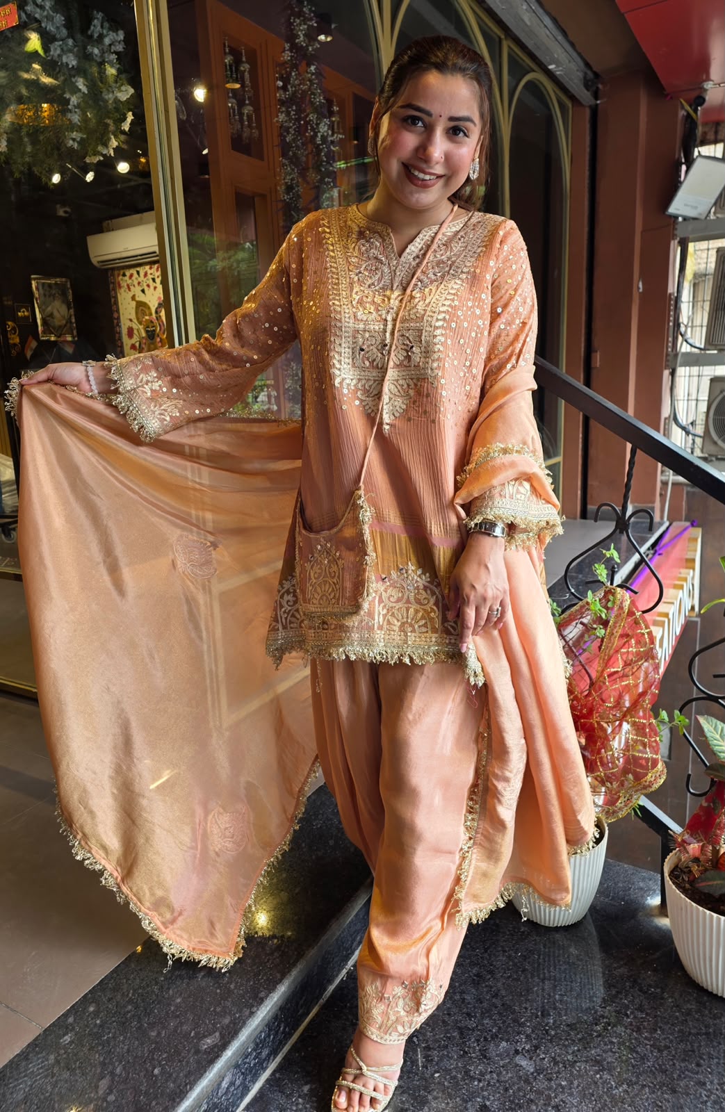 Designer Embroidered Kurta Set With farshi salwar