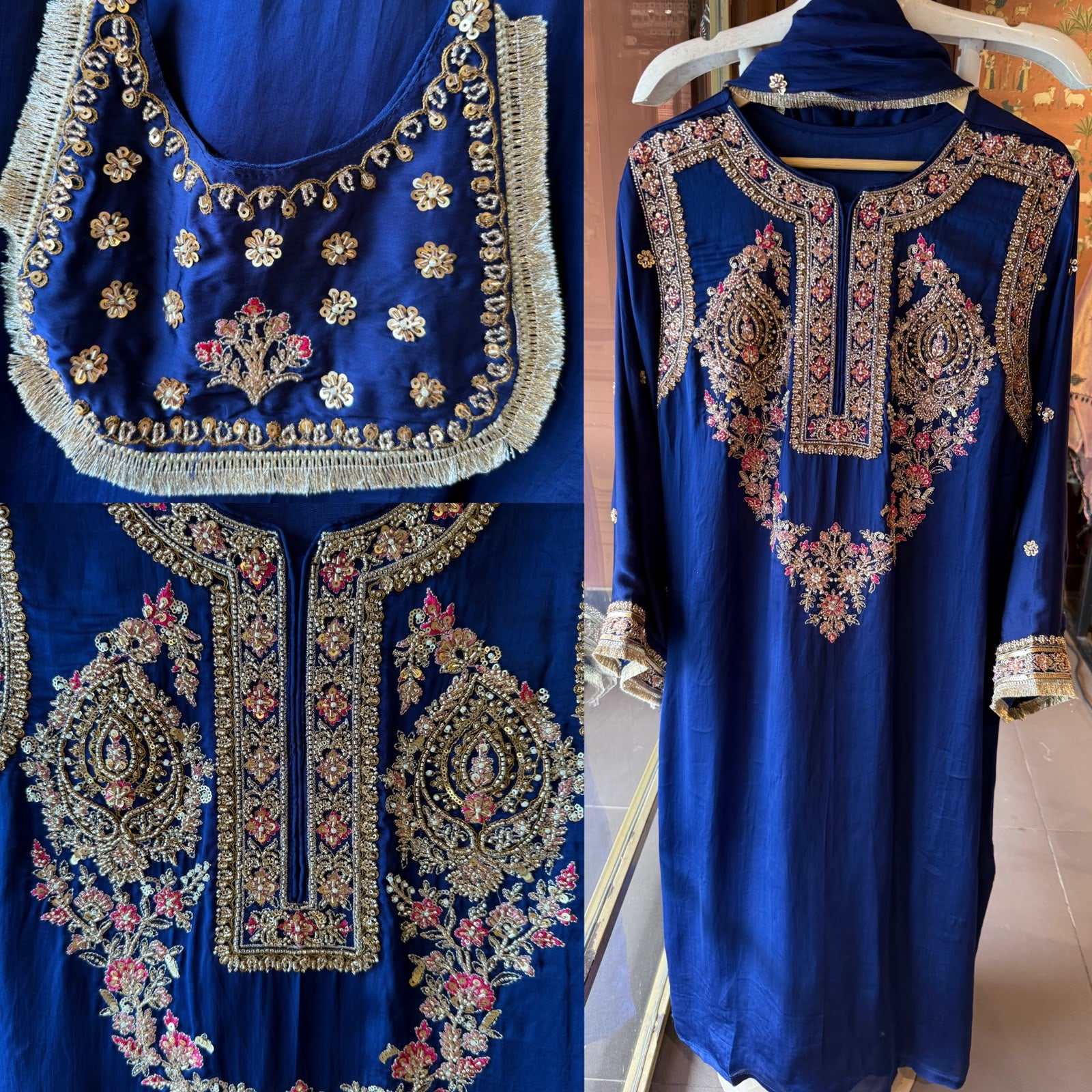 Designer Hand embellished Satin silk Suit Set