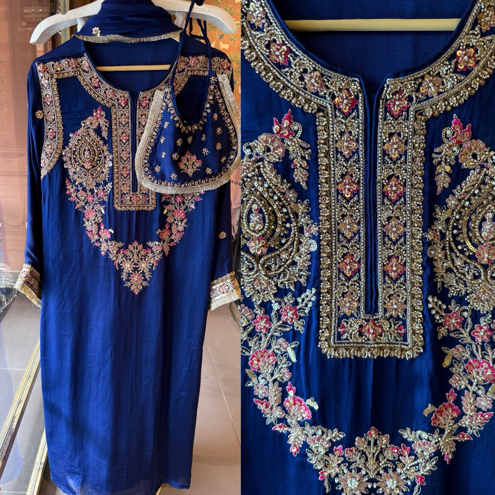 Designer Hand embellished Satin silk Suit Set