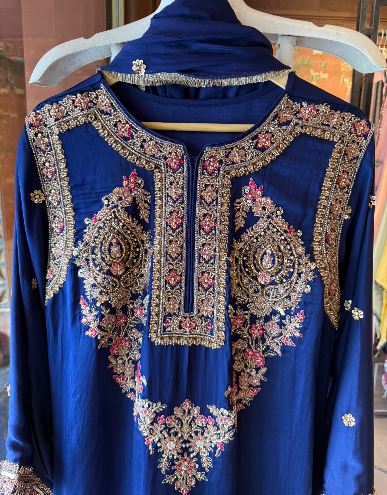 Designer Hand embellished Satin silk Suit Set