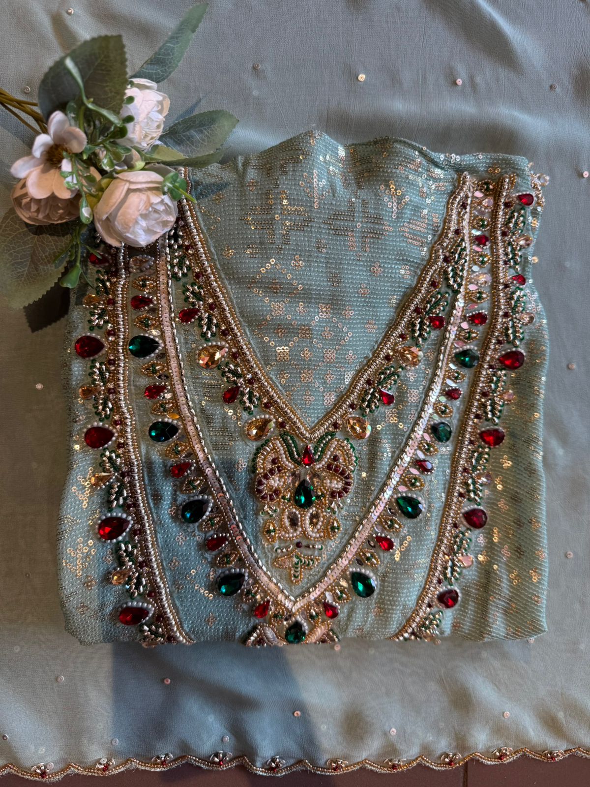 Beautiful Suit piece on Georgette with sequence embellished