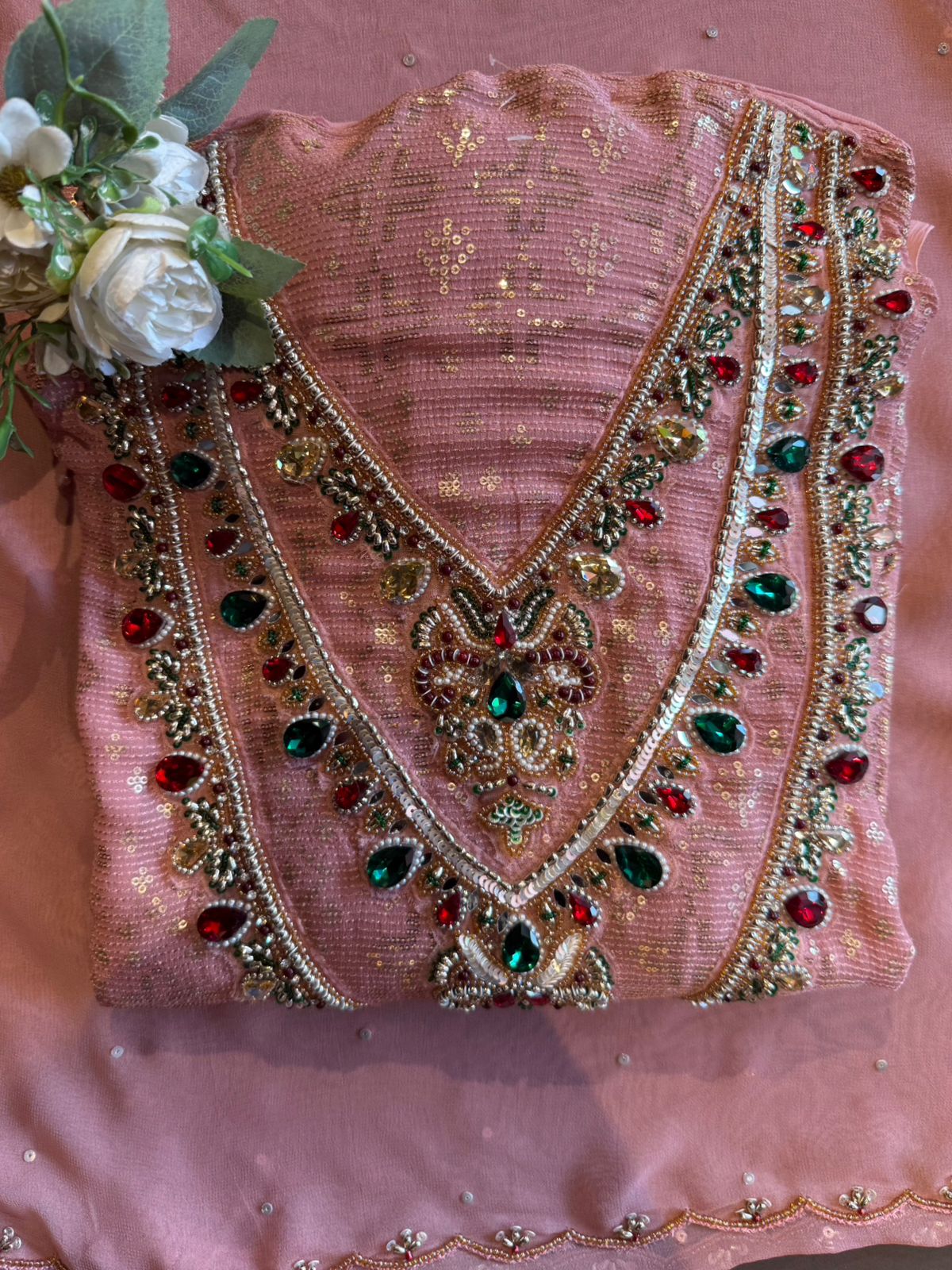 Beautiful Suit piece on Georgette with sequence embellished