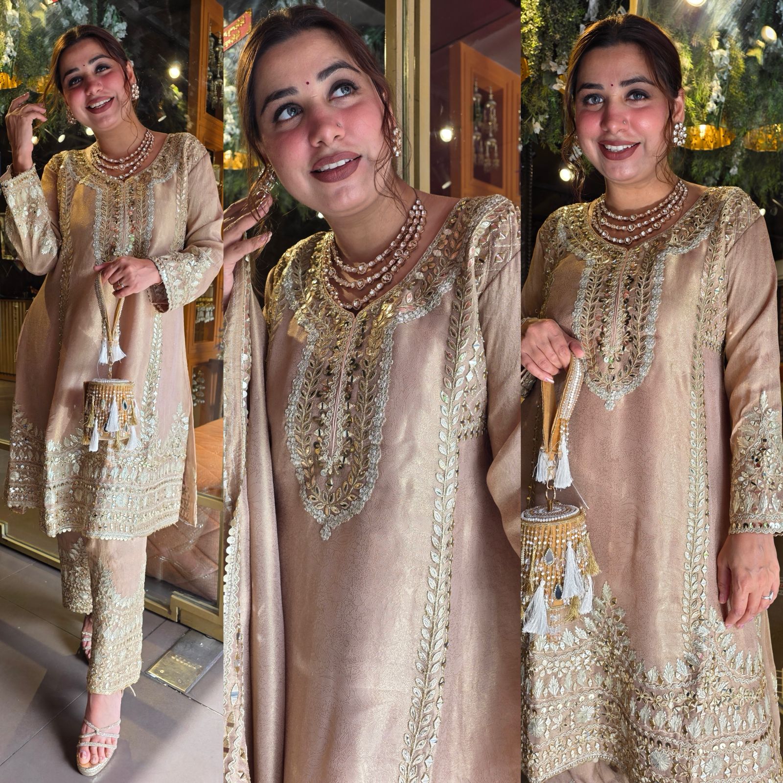 Champagne Gold Stitched Pakistani Suit set