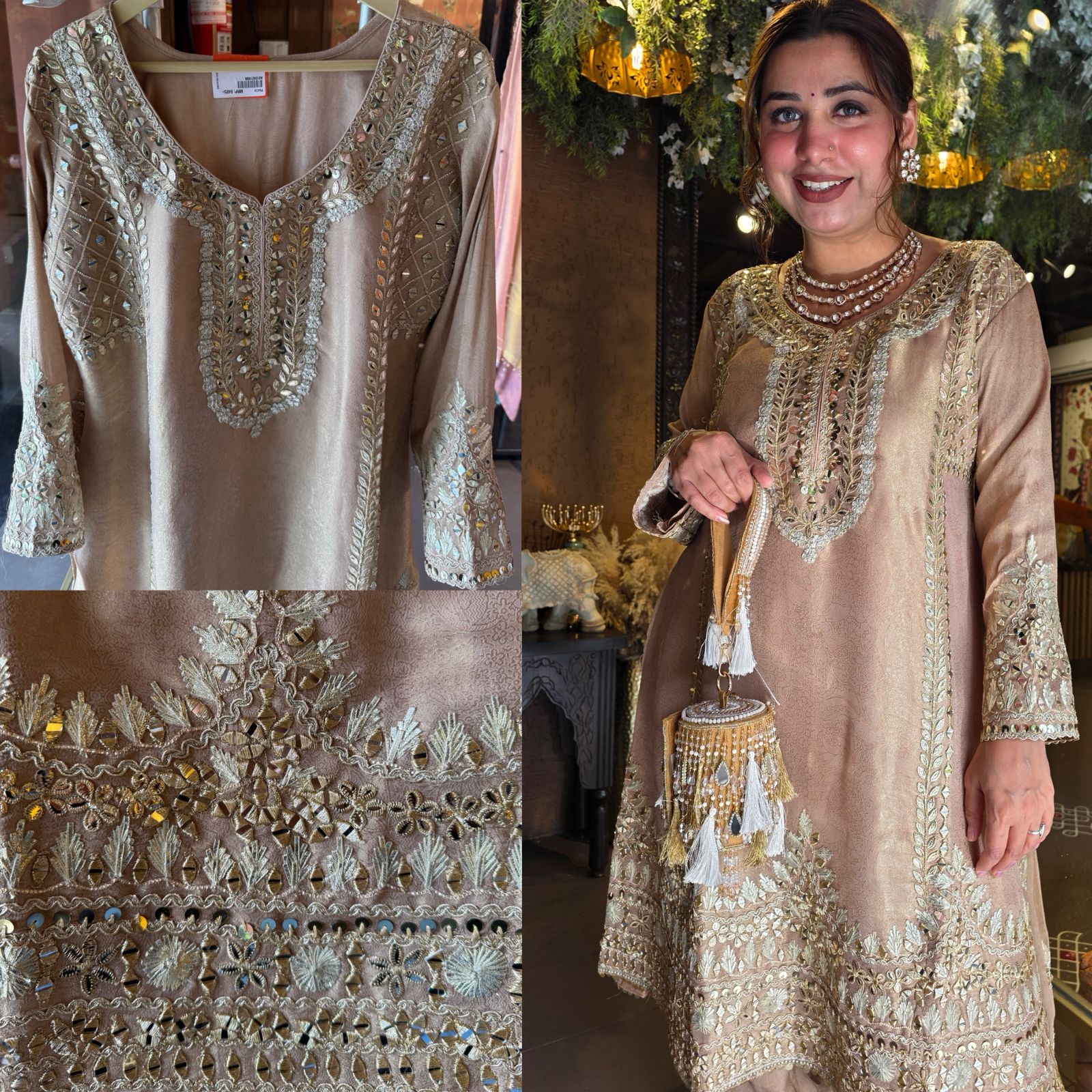 Champagne Gold Stitched Pakistani Suit set